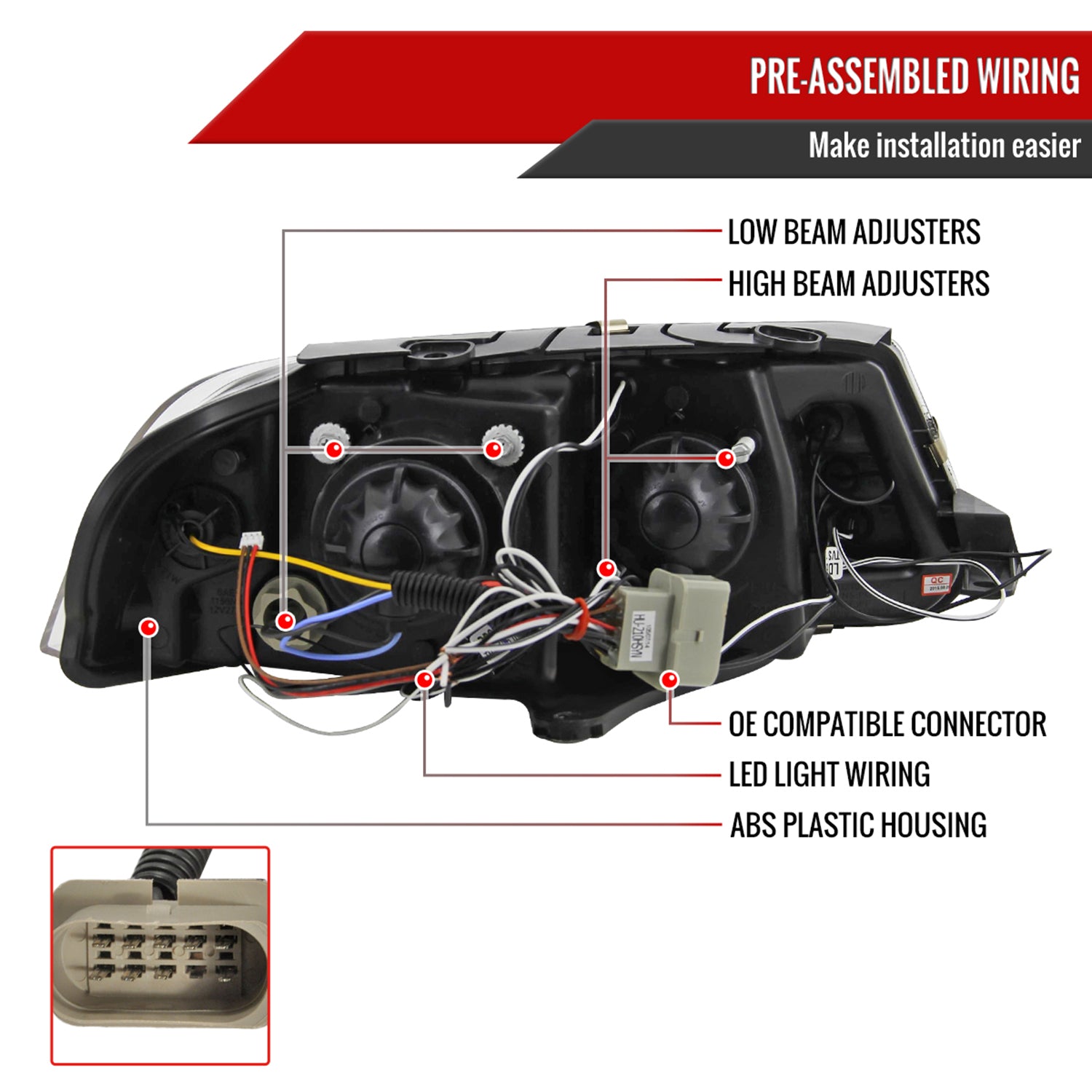 2001-2005 VW Passat Dual Halo Projector Headlights Chrome/Clear Lens