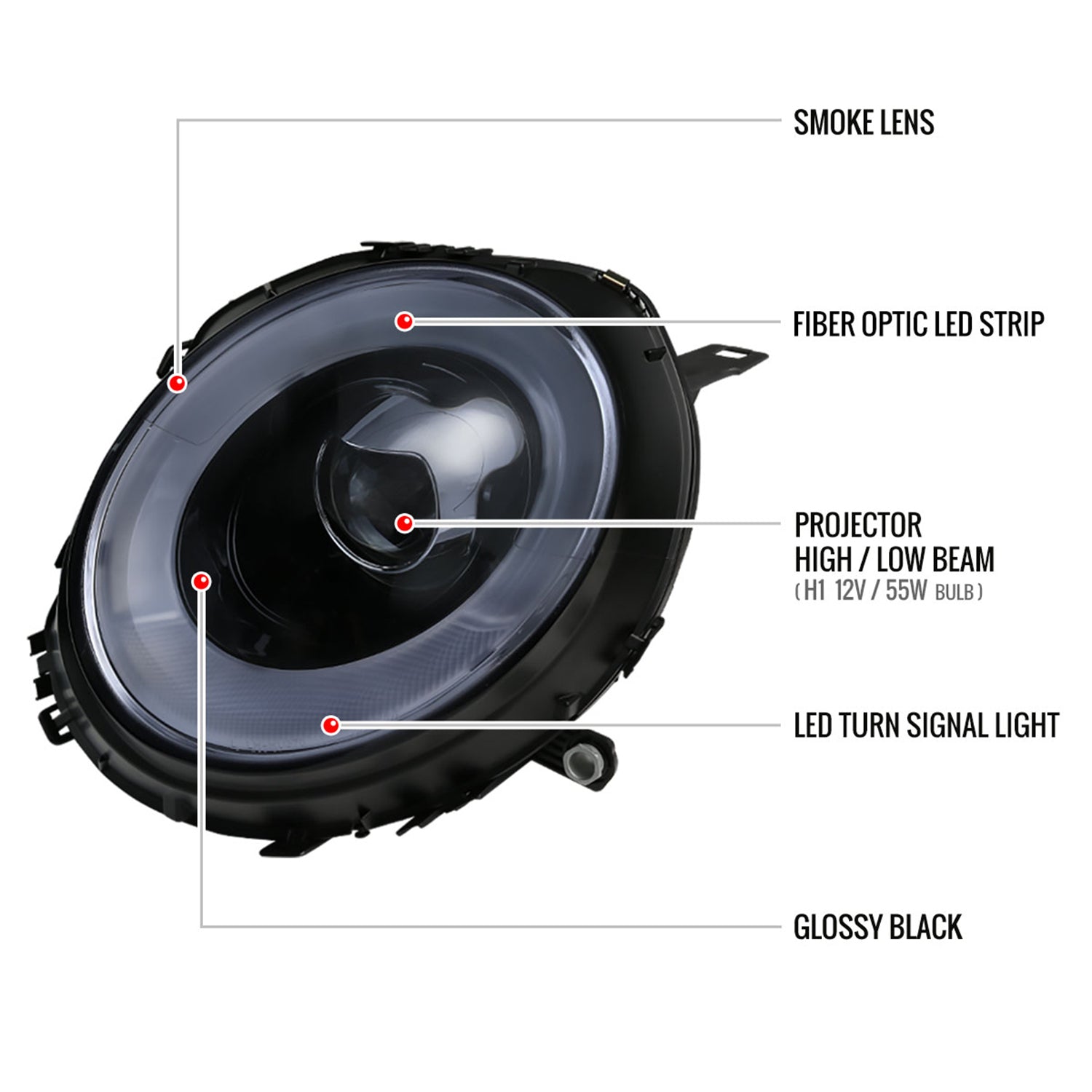 2007-2015 Mini Cooper R55 R56 R57 R58 R59 Headlights LED Signal Lights Black