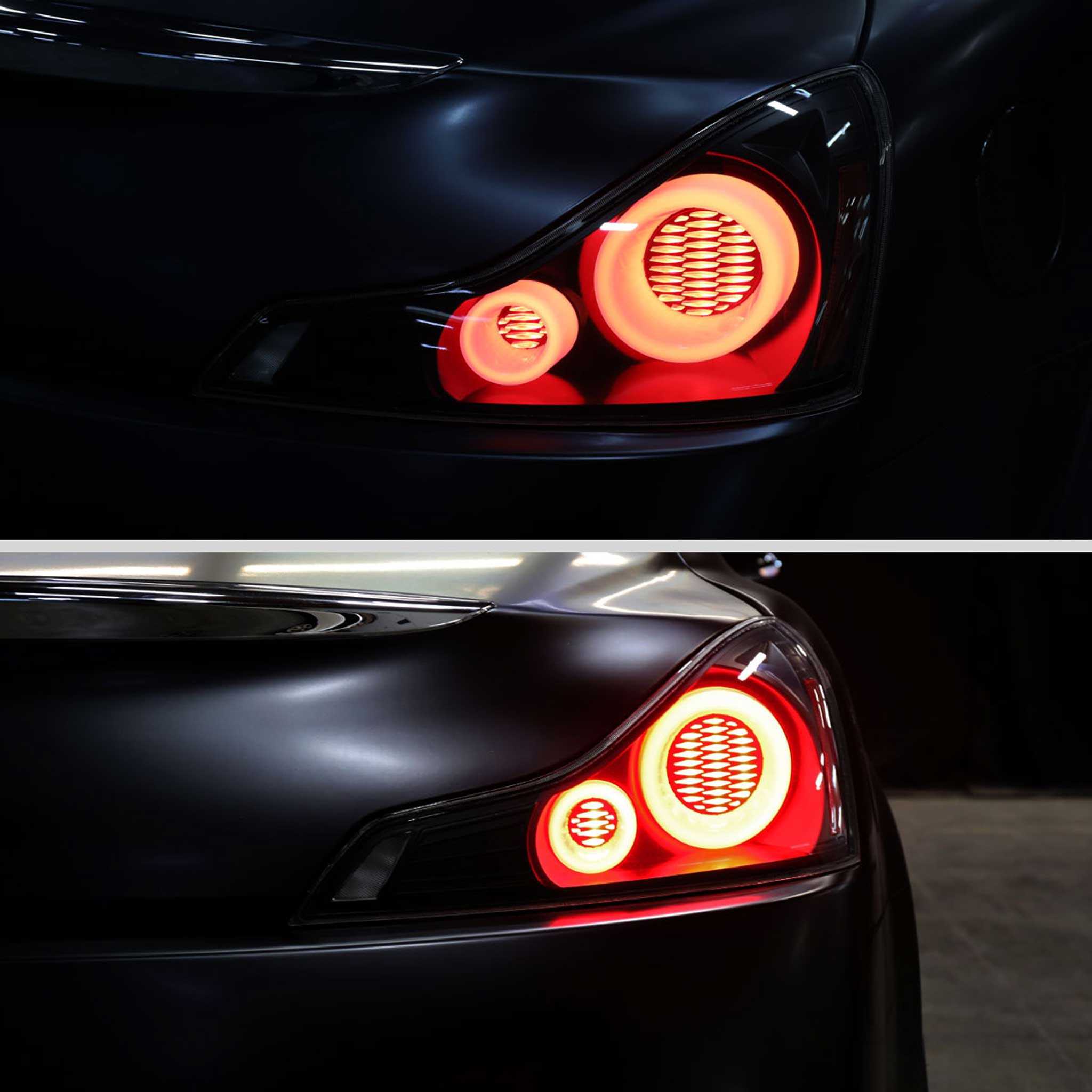 For Infiniti G37 2008-13 / Q60 Coupe 2014-15 Red LED Tail Lights Switchback Sequential Turn Signals Black Housing Smoked Lens