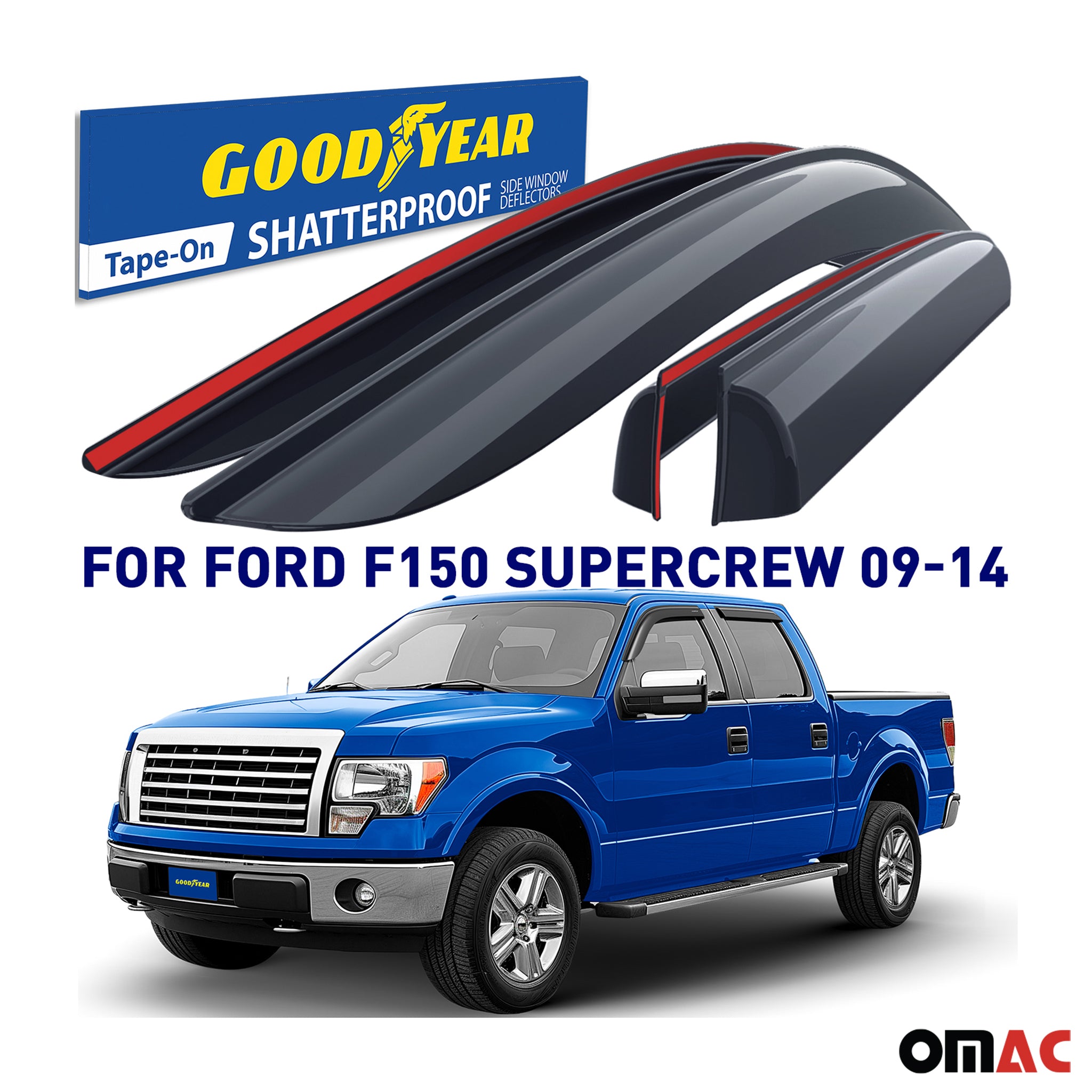 Goodyear Wind Deflectors for Ford F-150 / F-150 Raptor 2009-2014 SuperCrew 4 Pcs