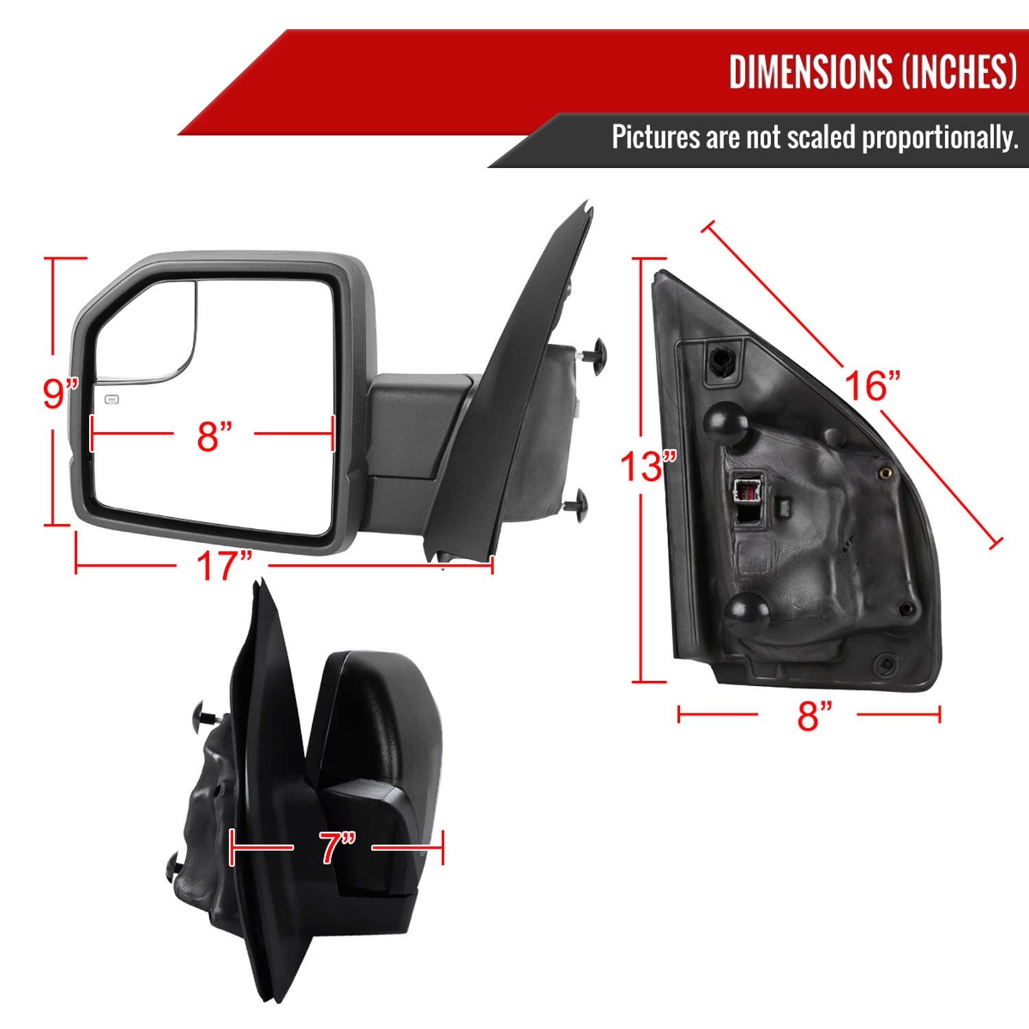 2015-2020 Ford F-150 Black Heated Side Mirror LED Turn Signal Driver Side