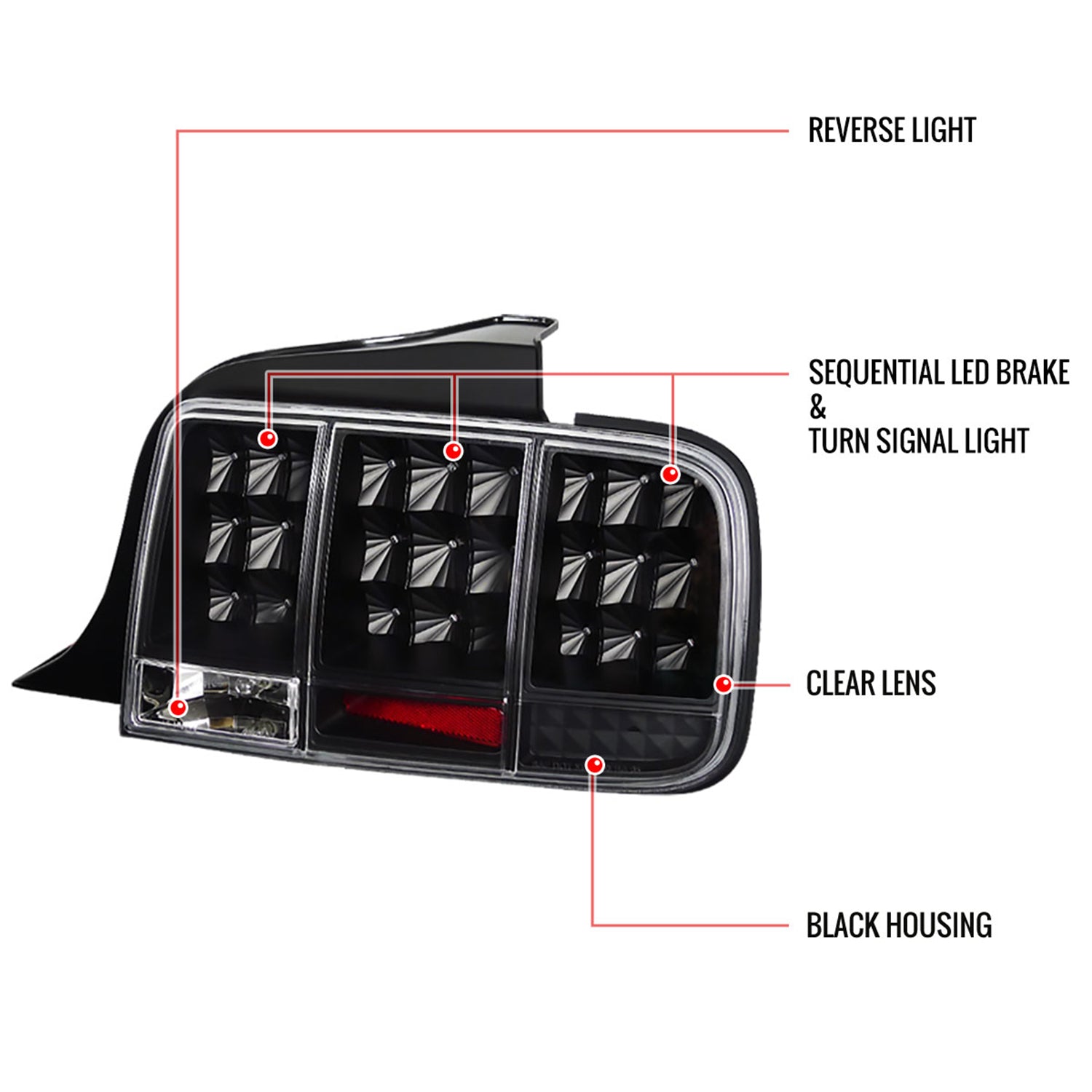2005-2009 Ford Mustang Sequential LED Tail Lights Matte Black/Clear Lens