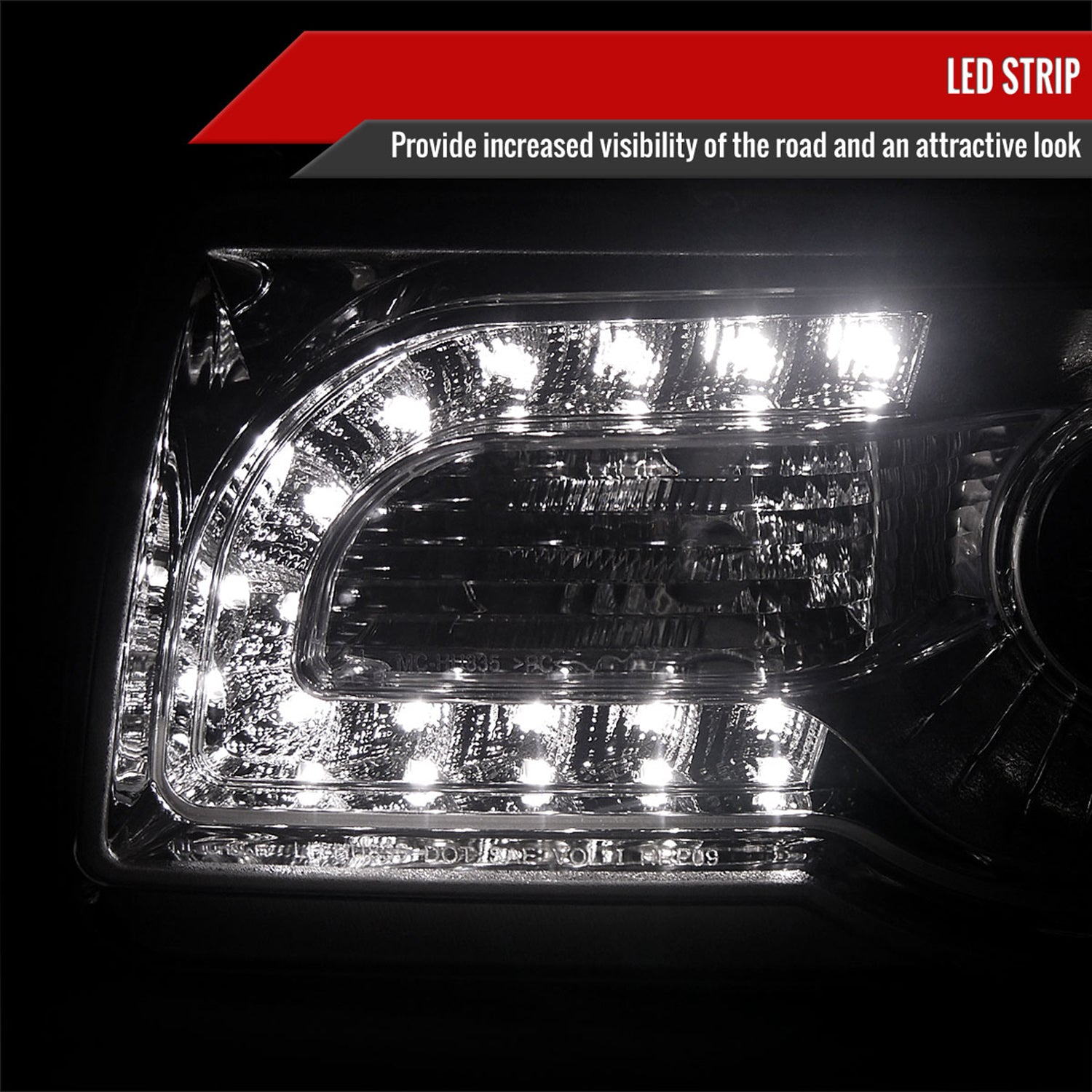 2005-2010 Chrysler 300 Projector Headlights w/ LED Light Strip Chrome/Clear