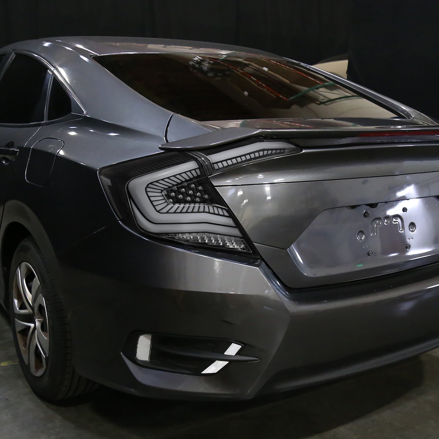 2016-2021 Honda Civic Sedan LED Tail Lights Signal Lamps Matt Black/Clear Lens