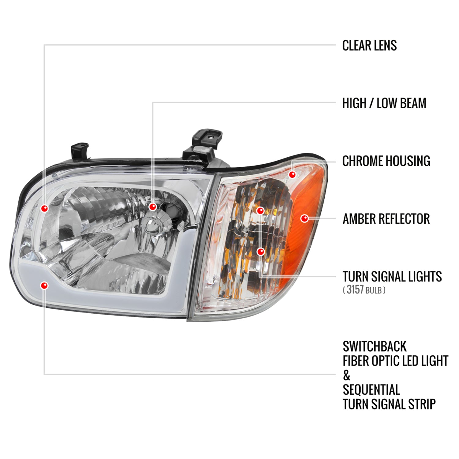 2005-2006 Toyota Tundra/Sequoia LED Bar Factory Headlights Corner Lamps Chrome
