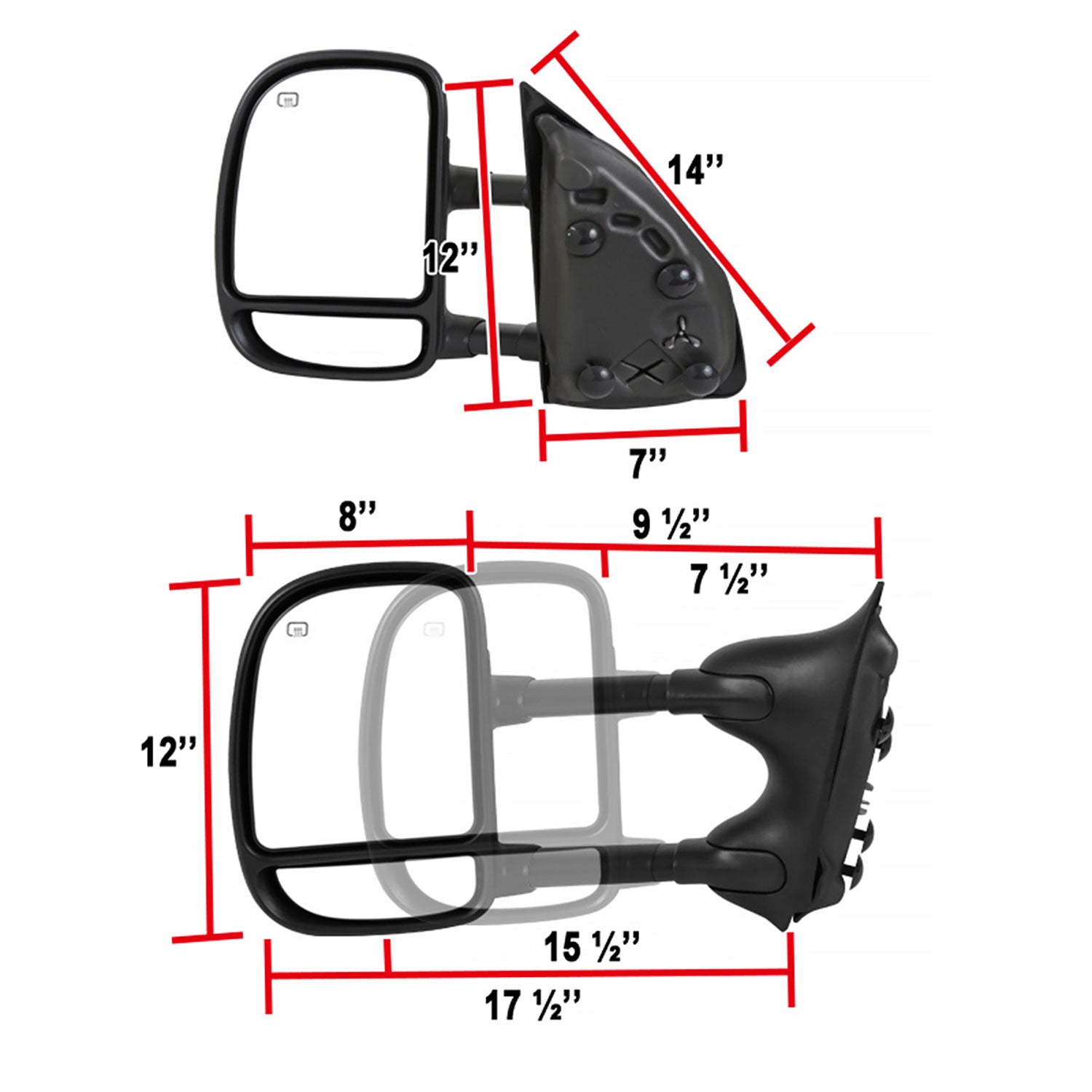1999-2007 Ford F-250/350/450/550 Excursion Heated Extendable Towing Mirrors