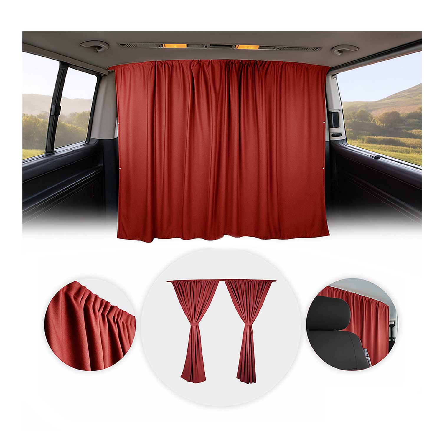 Ford Transit Cabin Divider Curtain Privacy Curtains Red 2 Curtains