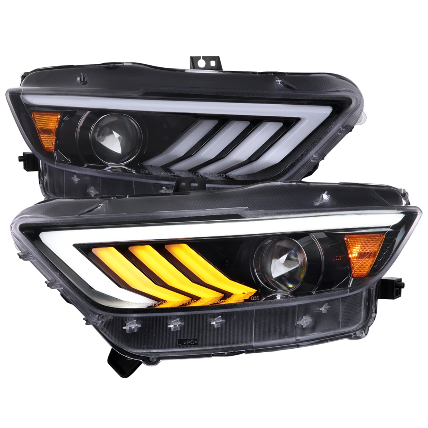 2015-2017 Ford Mustang HID-Type LED Signal Projector Headlights Jet Black