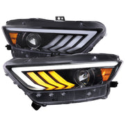 2015-2017 Ford Mustang HID-Type LED Signal Projector Headlights Jet Black