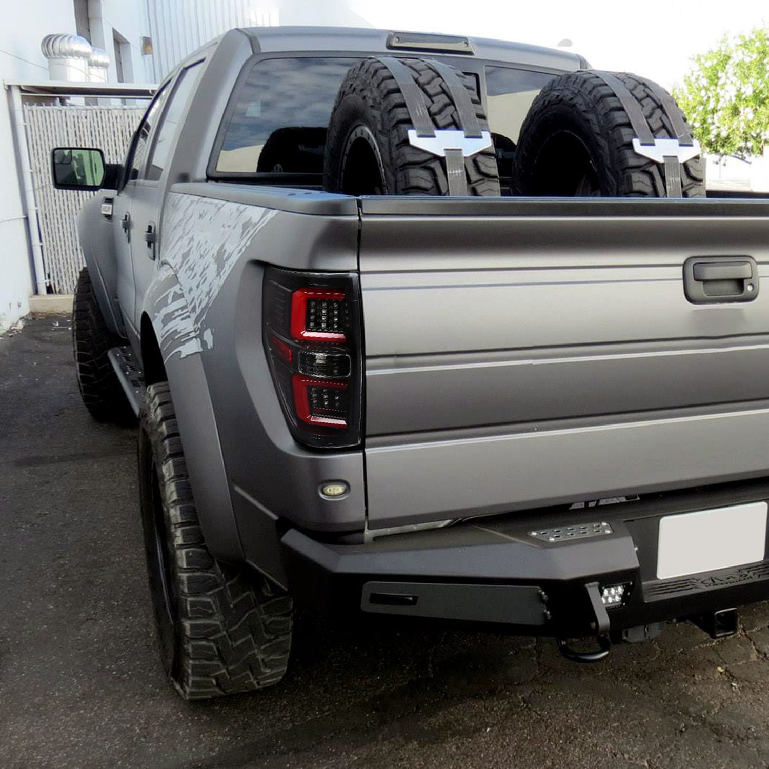 2009-2014 Ford F-150 Red C-Bar LED Tail Lights Jet Black Housing/Clear Lens