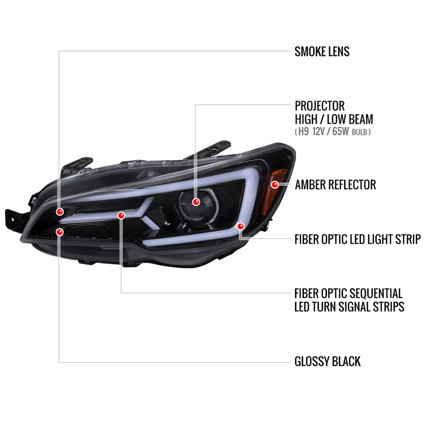 2015-2021 Subaru Impreza WRX/STI LED Bar Sequential Turn Signal Black/Smoke