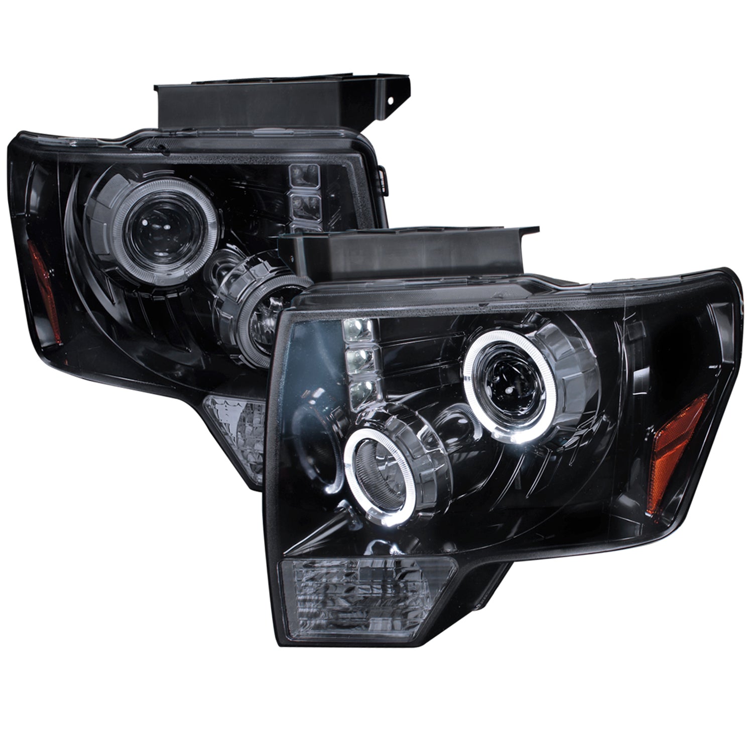 2009-2014 Ford F-150 Dual Halo Projector Headlights Glossy Black/Smoke Lens