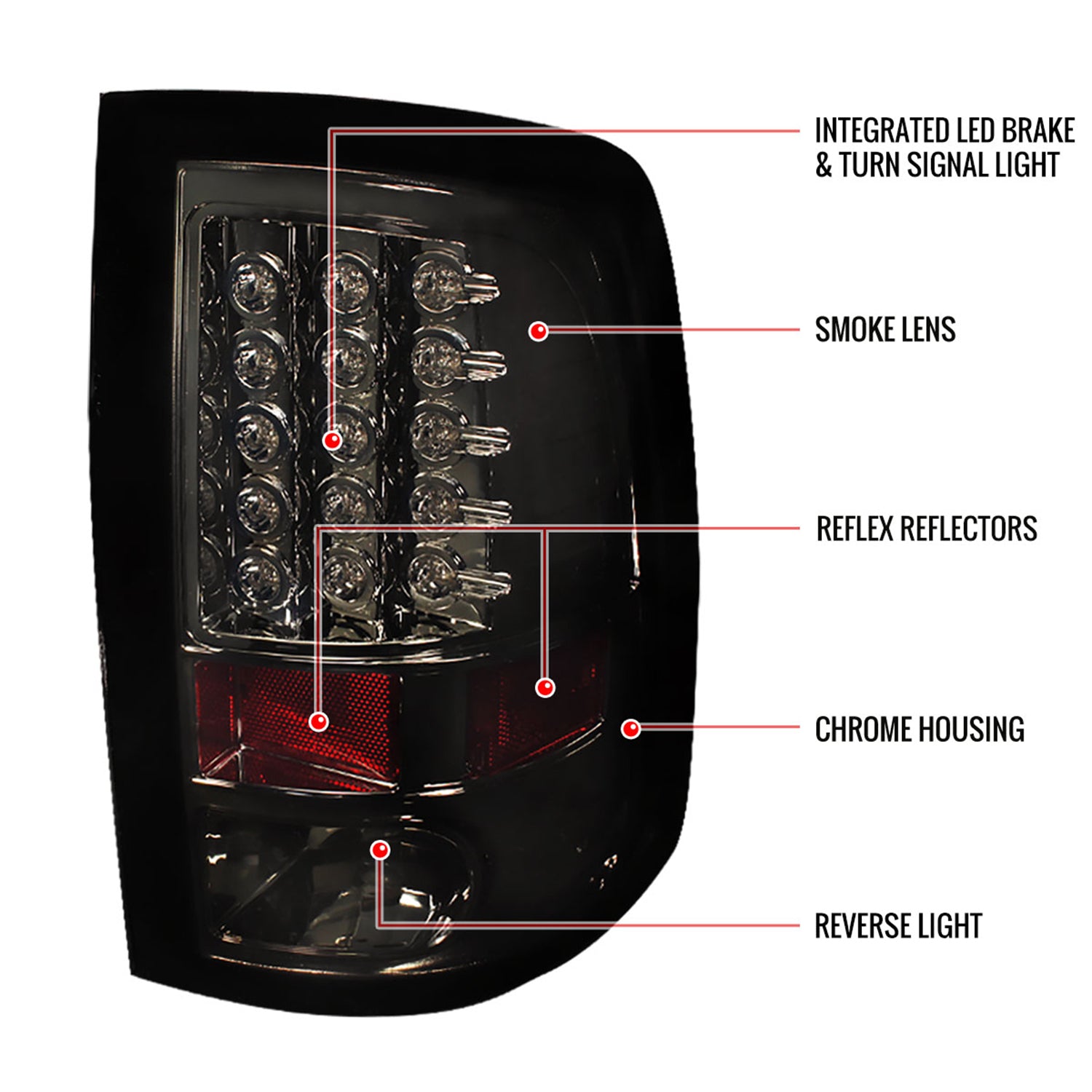 2009-2018 Dodge RAM 1500 2500 3500 LED Tail Lights Chrome/Smoke
