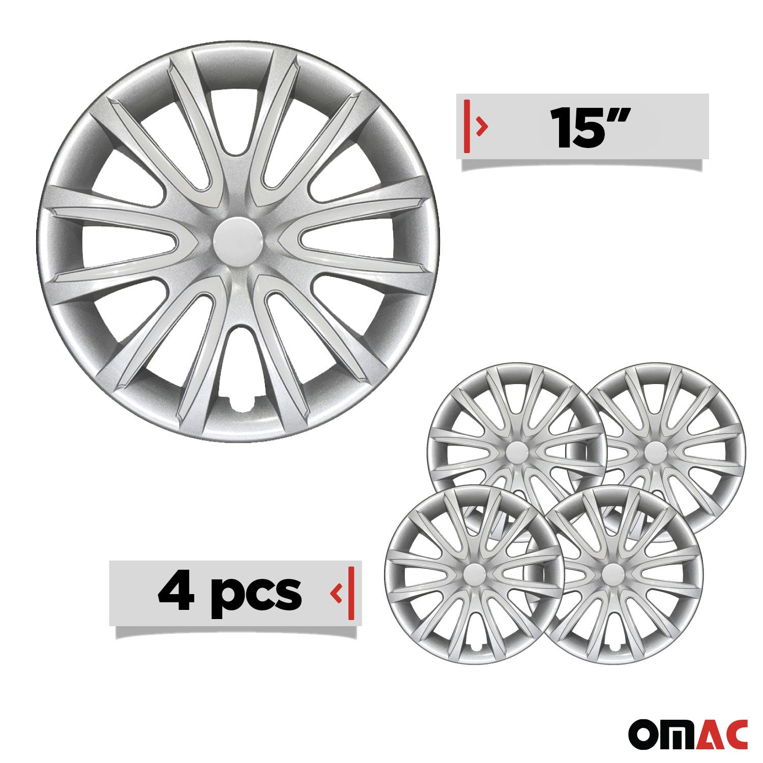 Bicolo Hub Caps Wheel Cover 15" Gray & White Full Set 4 pcs.