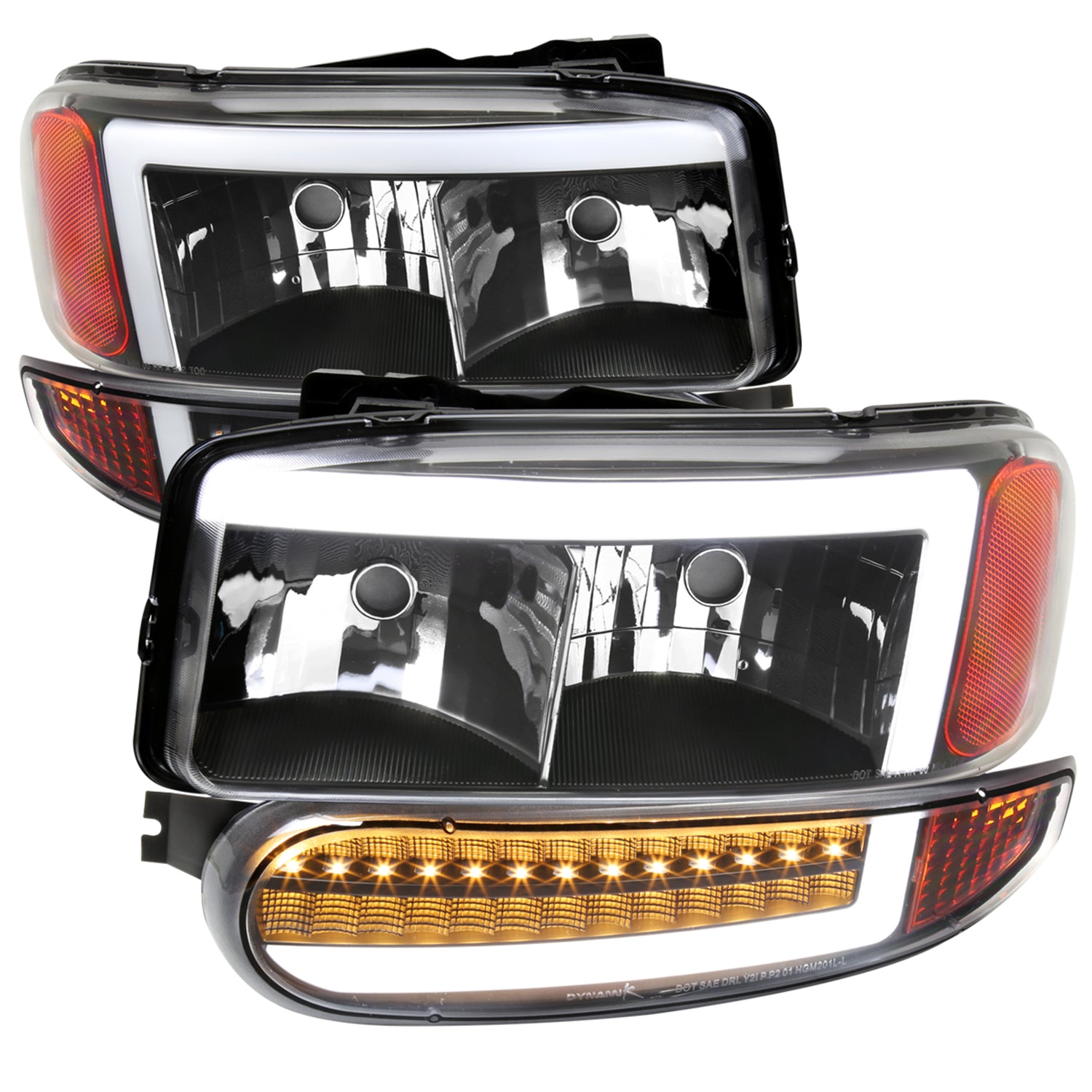1999-2006 GMC Sierra Sierra Yukon/XL Headlights LED Signal Bumper Lights Black