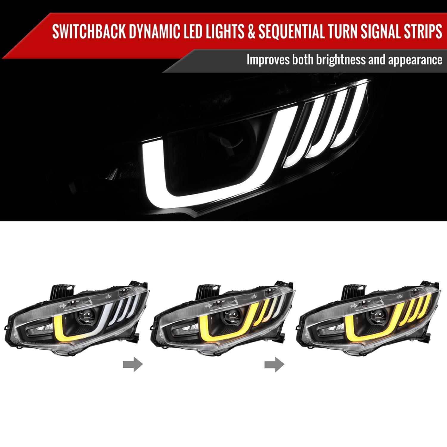 2016-2021 Honda Civic Full LED Projector Headlights Turn Signal Black
