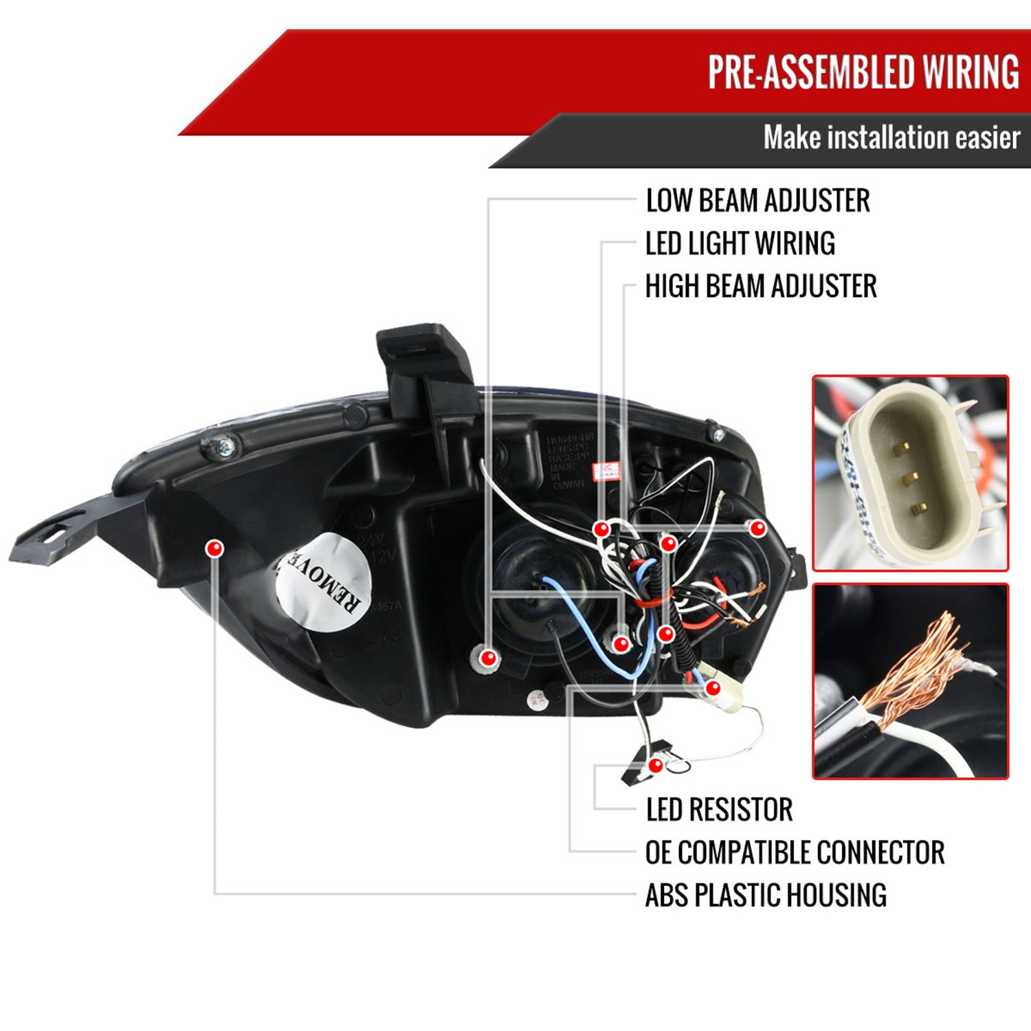2006-2011 Mitsubishi Eclipse Dual Halo Projector Headlights Matte Black/Clear