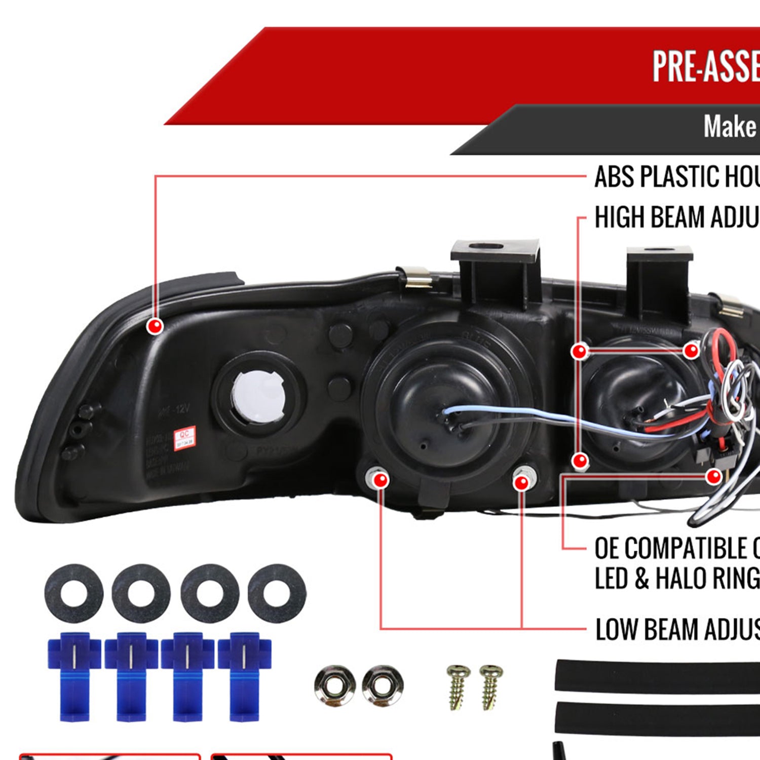 1992-1995 Honda Civic Dual Halo Projector Headlights Chrome/Clear Lens