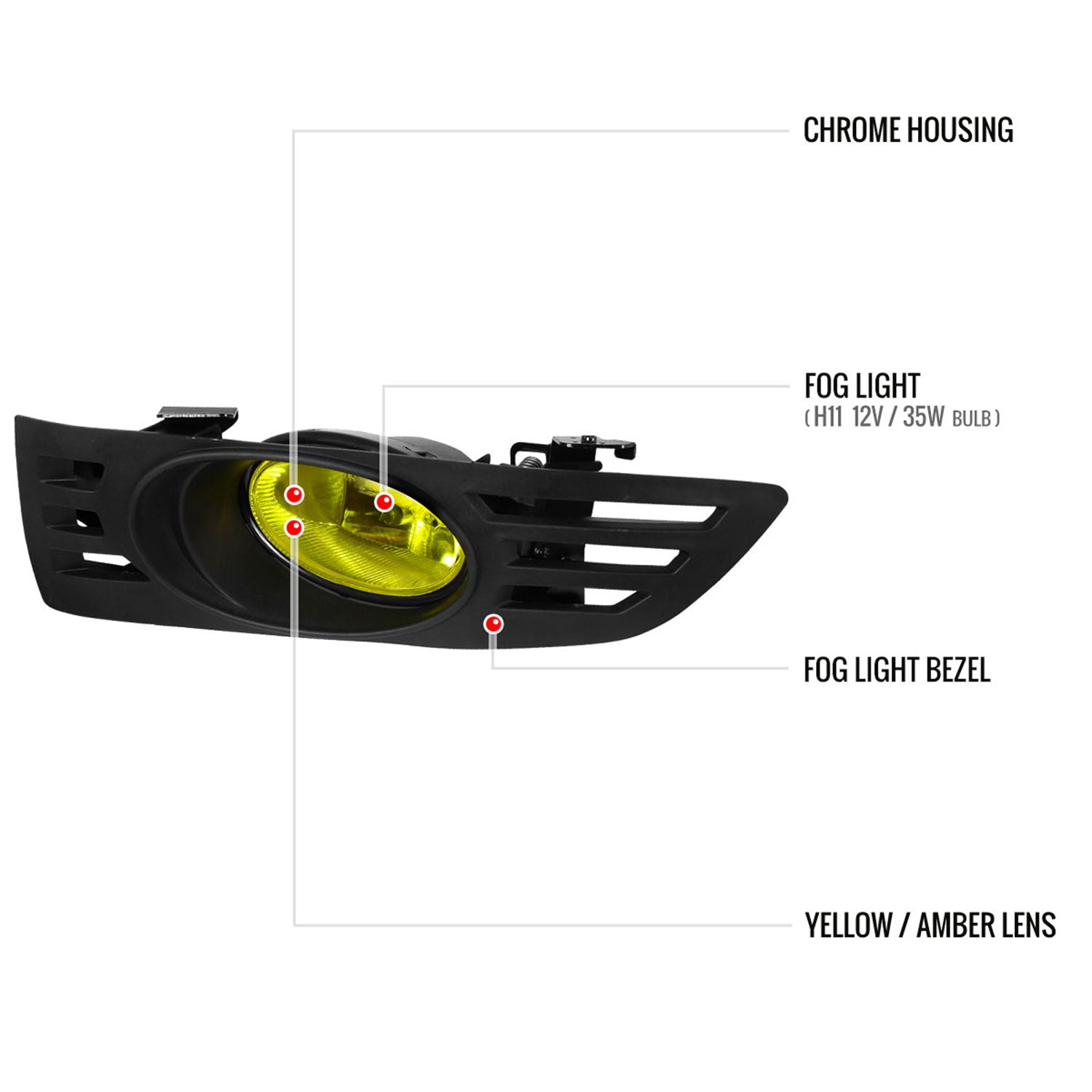 2003-2005 Honda Accord Coupe H11 Fog Lights Kit Chrome Housing/Yellow Lens