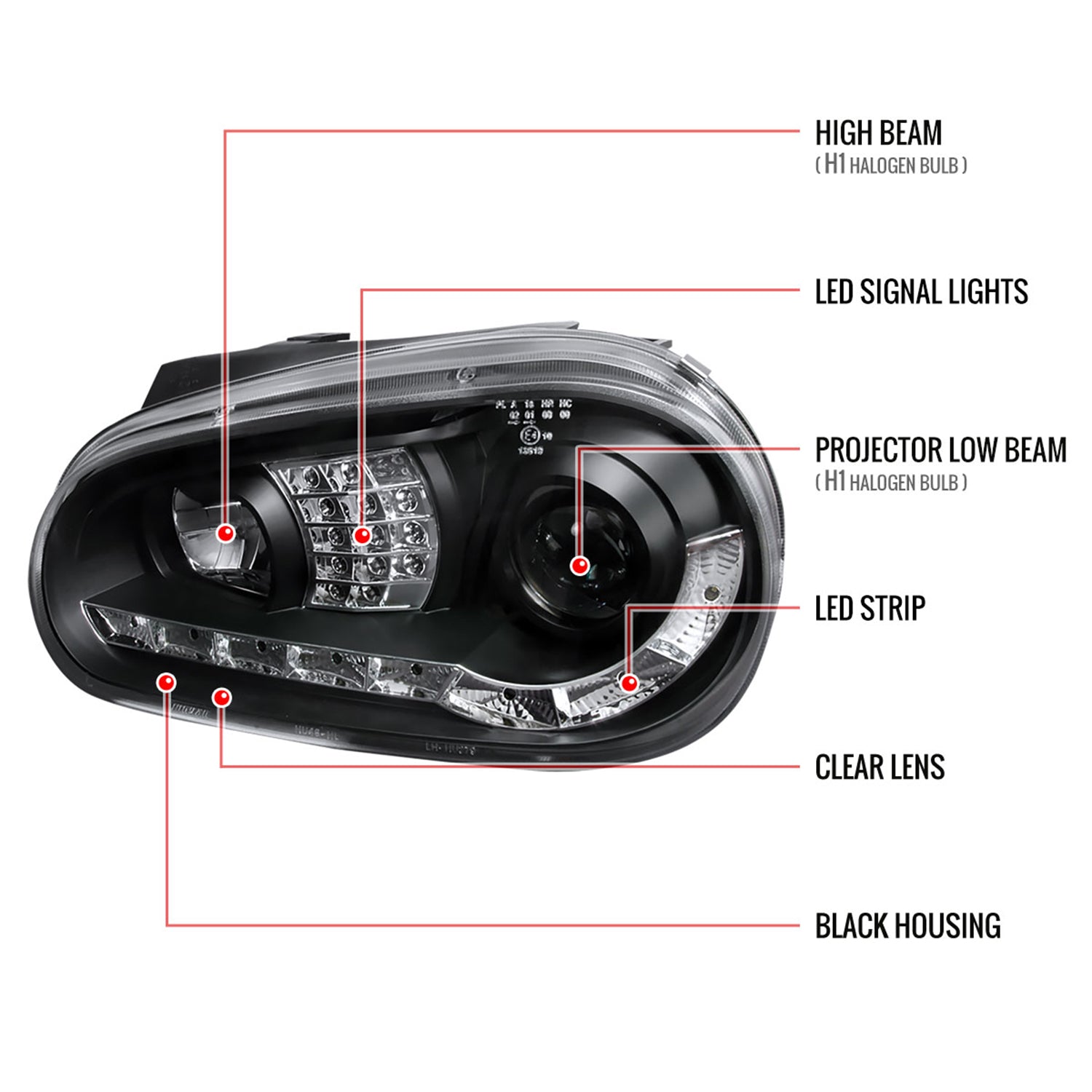 1999-2006 VW Golf Mk4 GTI/R32 Cabrio Headlights R8 LED Light&LED Signal Black