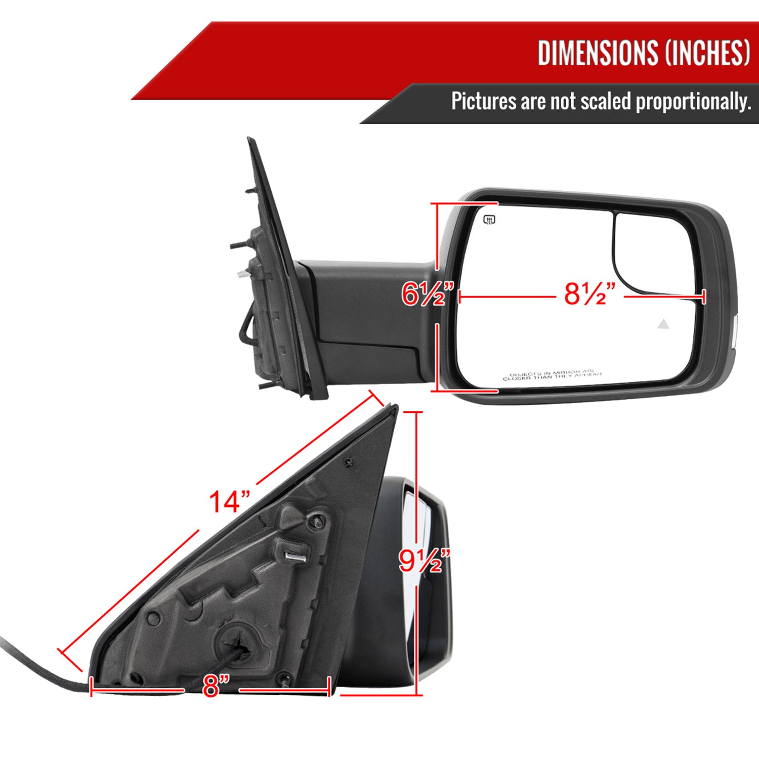 2019-2024 Dodge RAM 1500 Black Auto-Fold Side Mirror & Turn Passenger Side