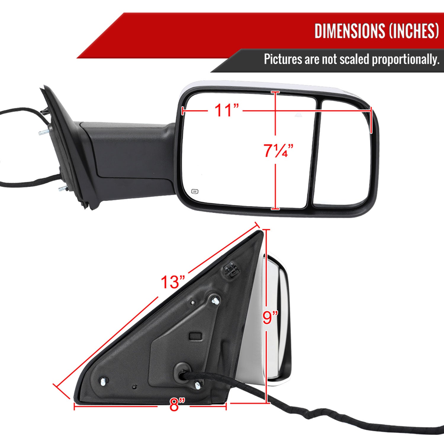 2019-2022 Ram 2500 3500 Chrome Manual Fold & Heated Side Mirror Passenger
