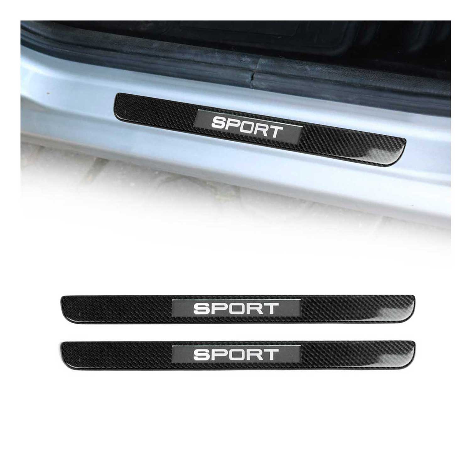 Ford Super Duty F-450 F-550 Door Sill Scuff Plate Illuminated Carbon Fiber Black 2Pcs