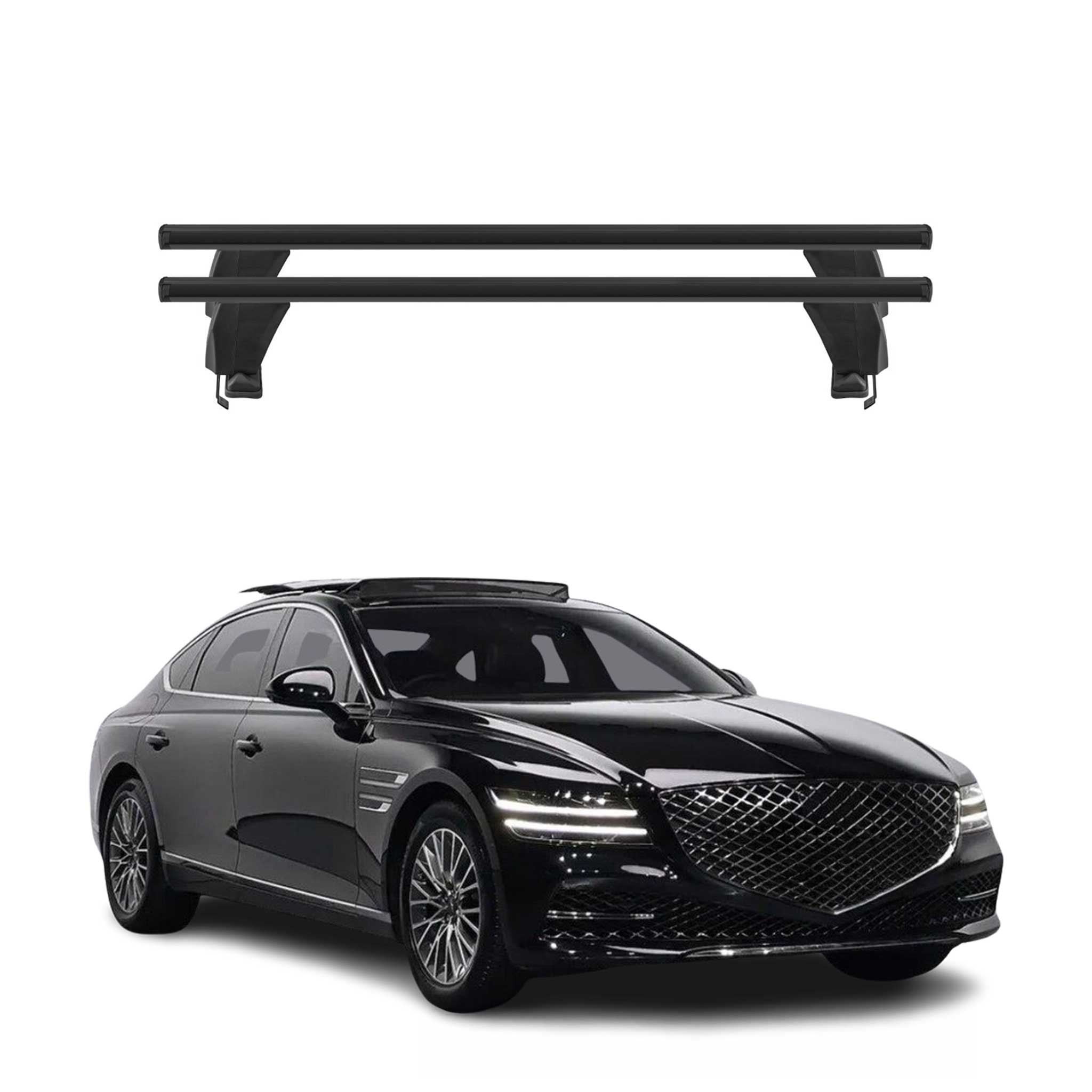 Top Roof Racks Cross Bars Luggage Carrier for Genesis G80 2017-2020 Alu Black 2x