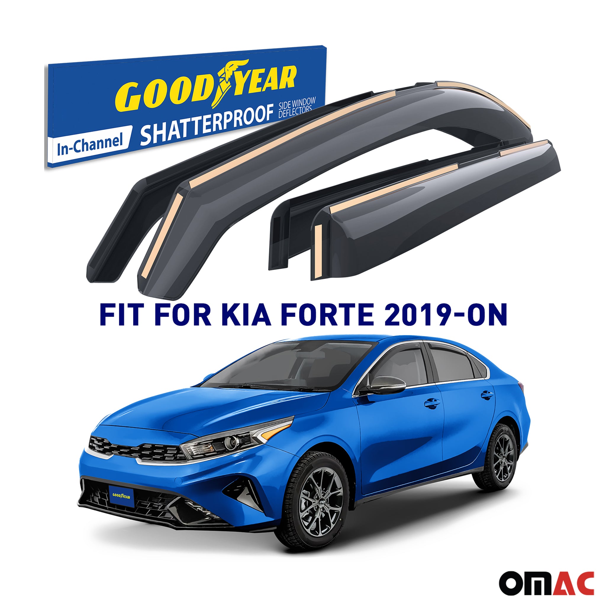 Goodyear Wind Deflectors for Kia Forte 2019-2025 In-channel Premium Smoke 4 pcs