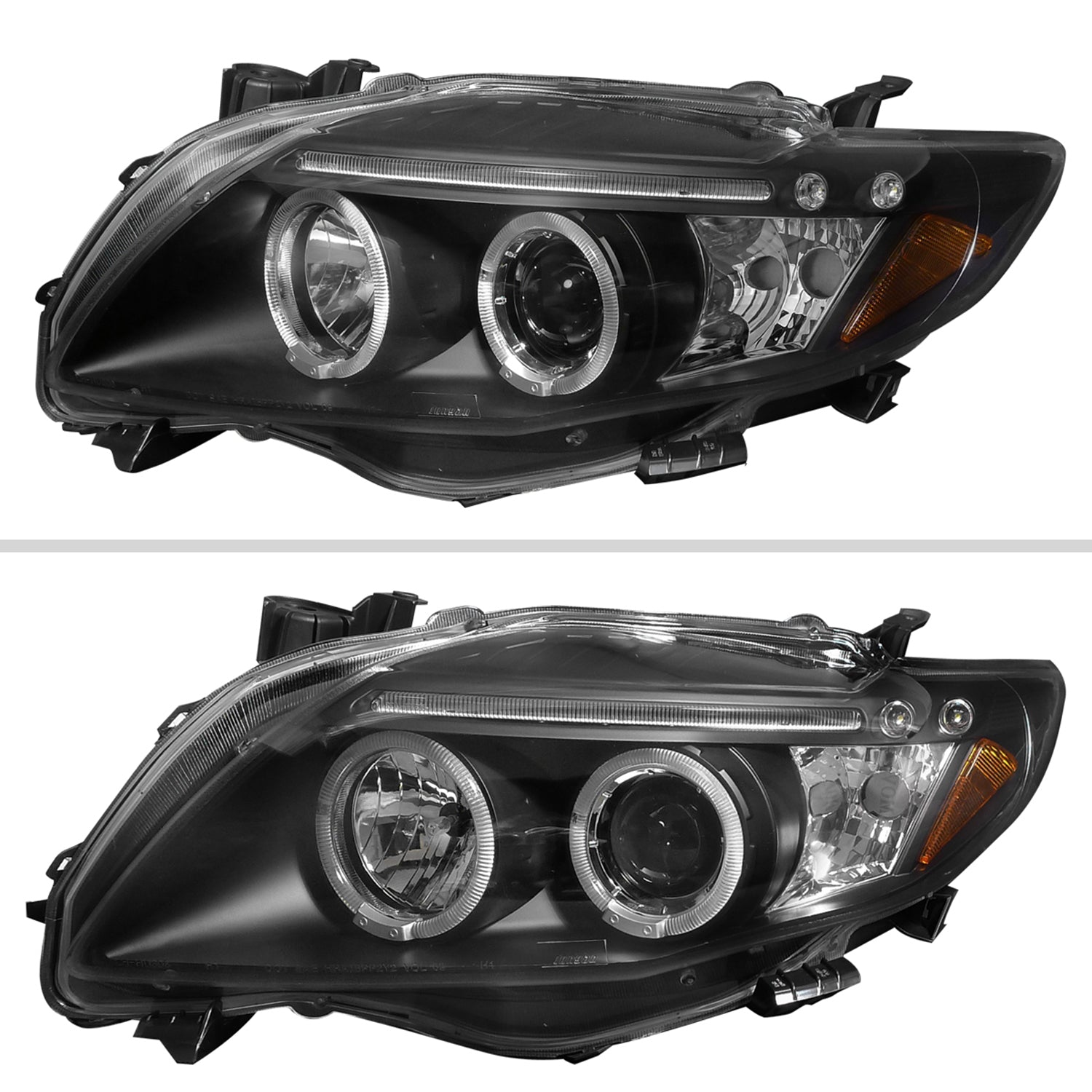 2009-2010 Toyota Corolla Dual Halo Projector Headlights Matte Black/Clear Lens