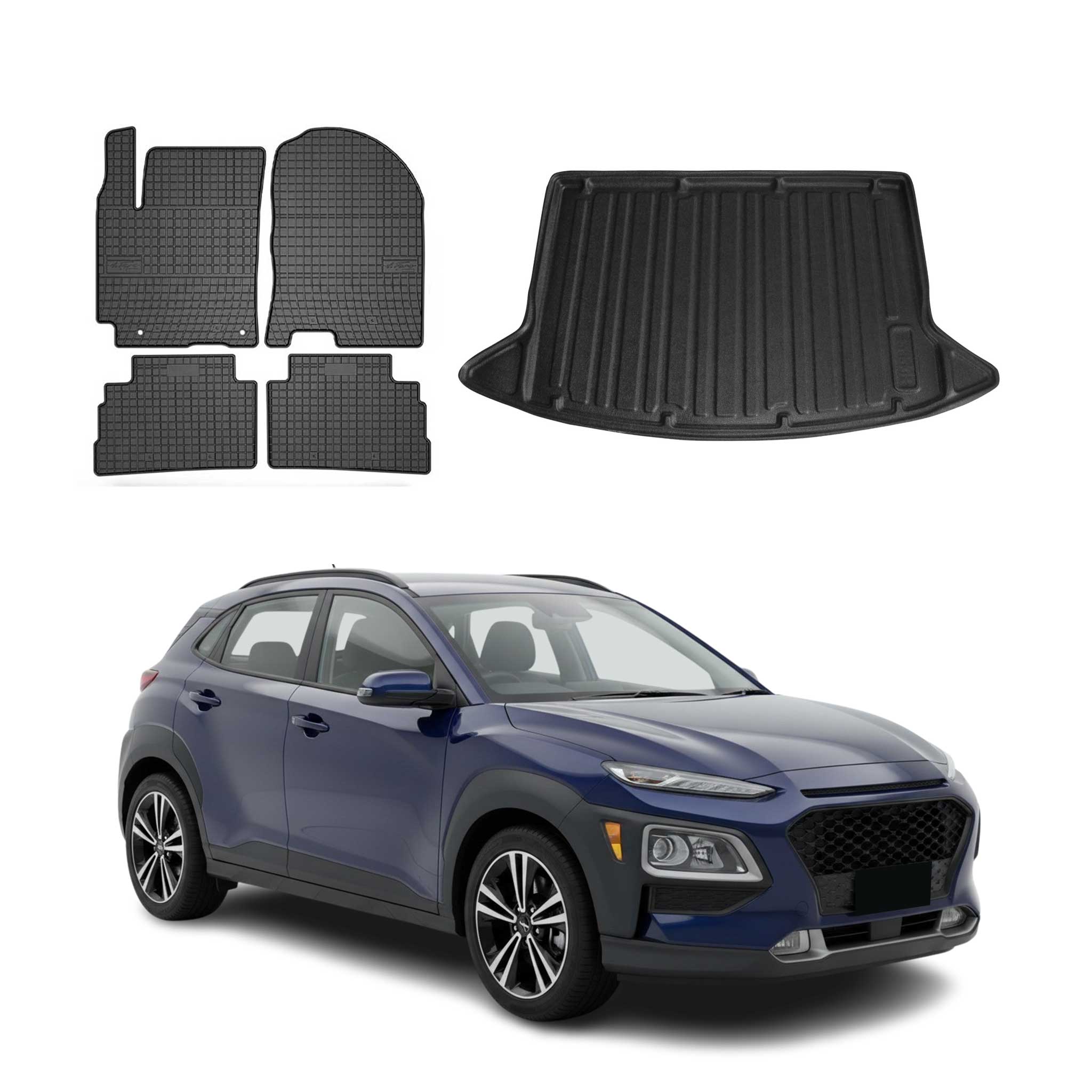 2018-2023 Hyundai Kona 1.gen Floor Mats & Cargo Liner Full Set All Weather Black