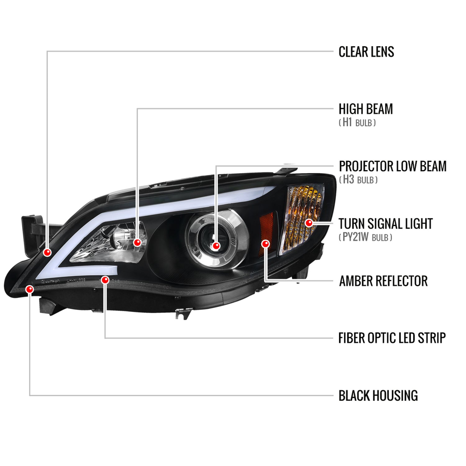 2008-2014 Subaru Impreza WRX / 08-2011 Outback Sport LED Bar Headlights Black