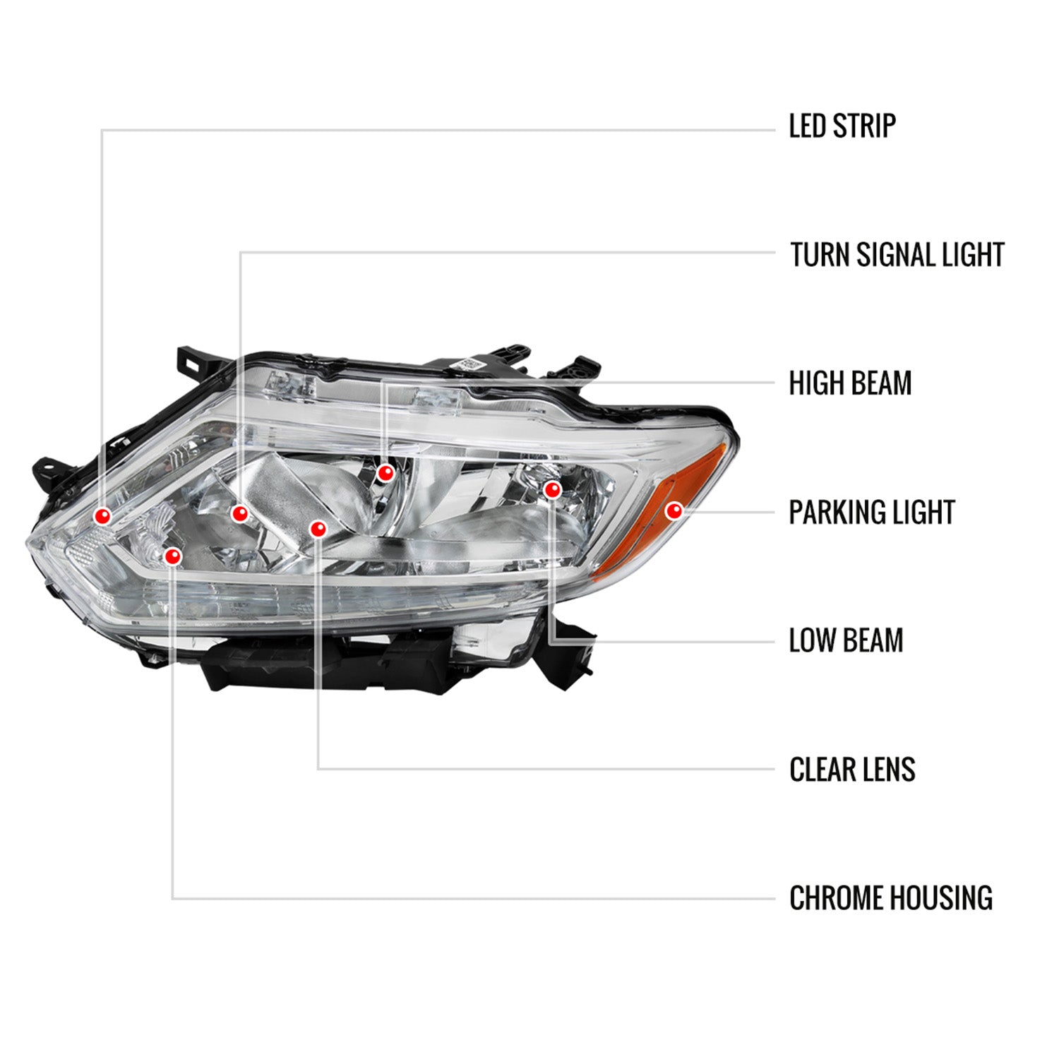 2014-2016 Nissan Rogue LED Strip for Halogen Model Headlights Chrome/Clear Lens