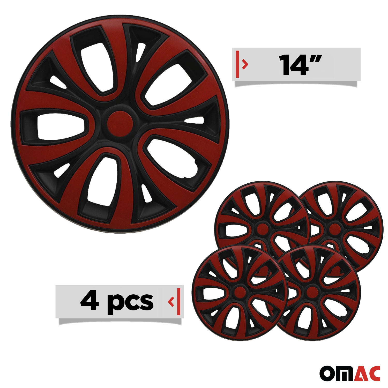 ColorFlex Hub Caps Wheel Cover 14" Black & Red Full Set 4 pcs.