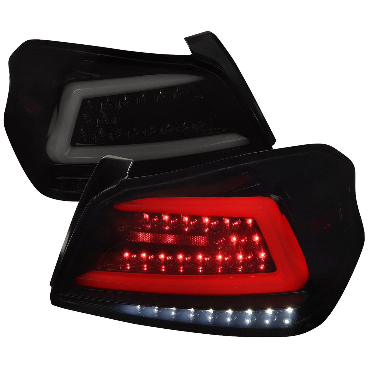 2015-2021 Subaru WRX Sequential White Bar LED Tail Lights Glossy Black/Smoke