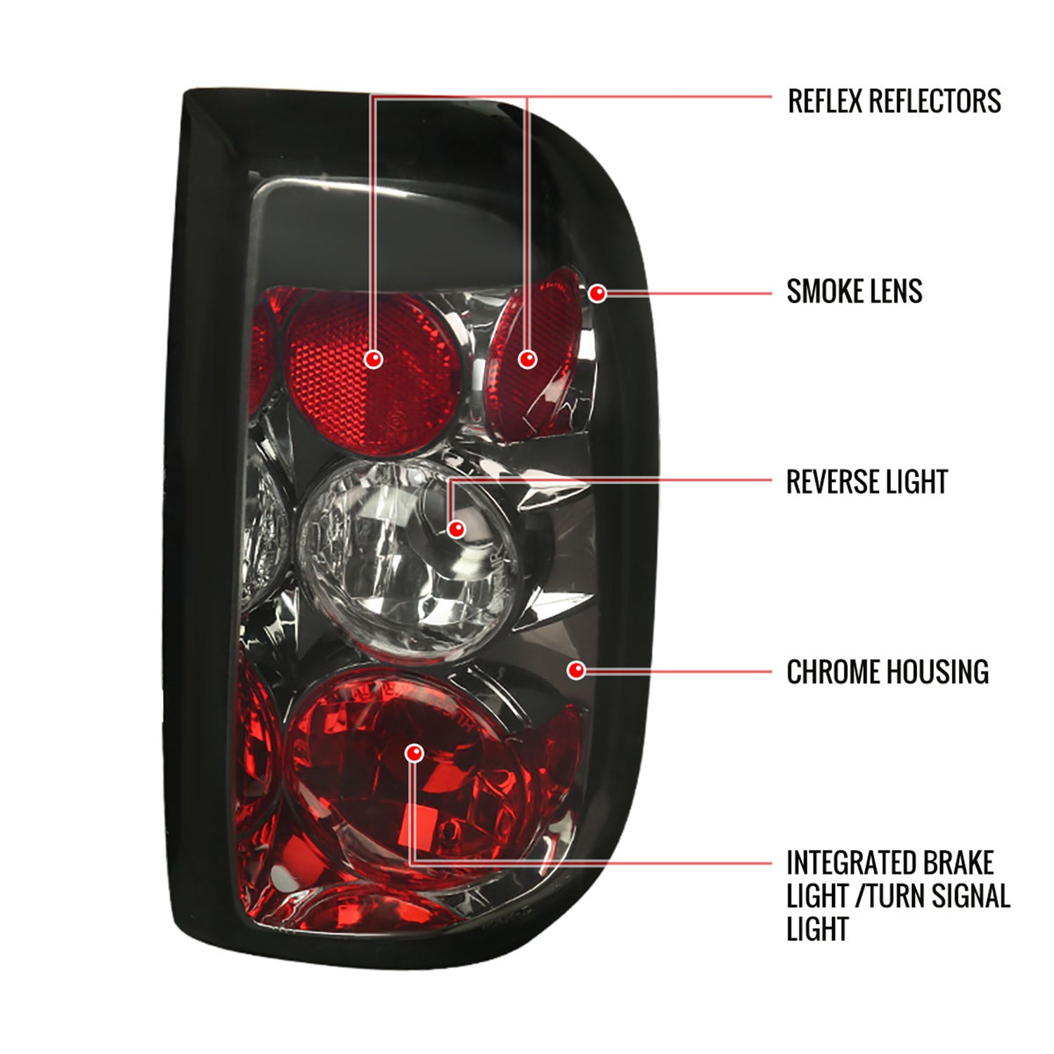 1997-2004 Dodge Dakota Tail Lights Chrome Housing/Smoke Lens