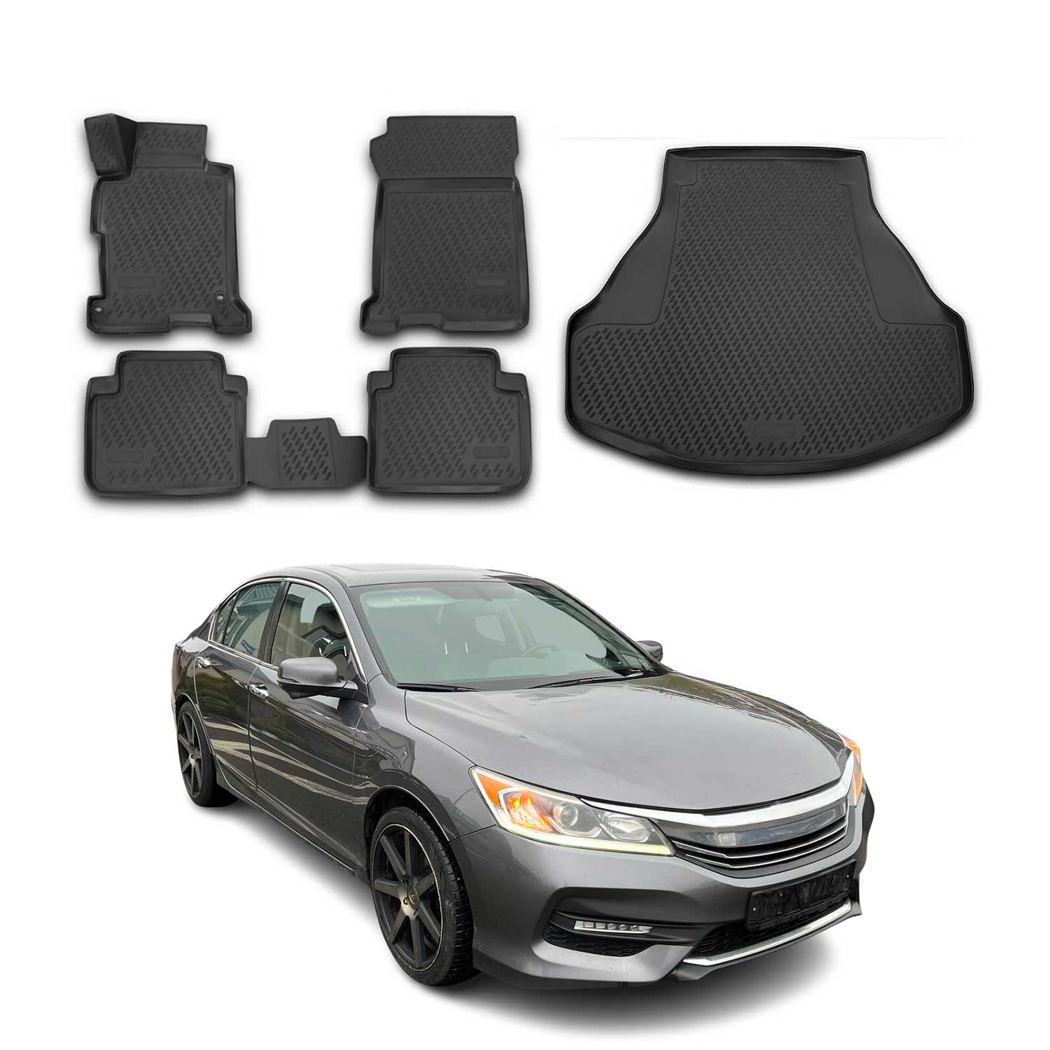 2013-2017 Honda Accord Floor Mats & Cargo Liner Full Set All Weather Black