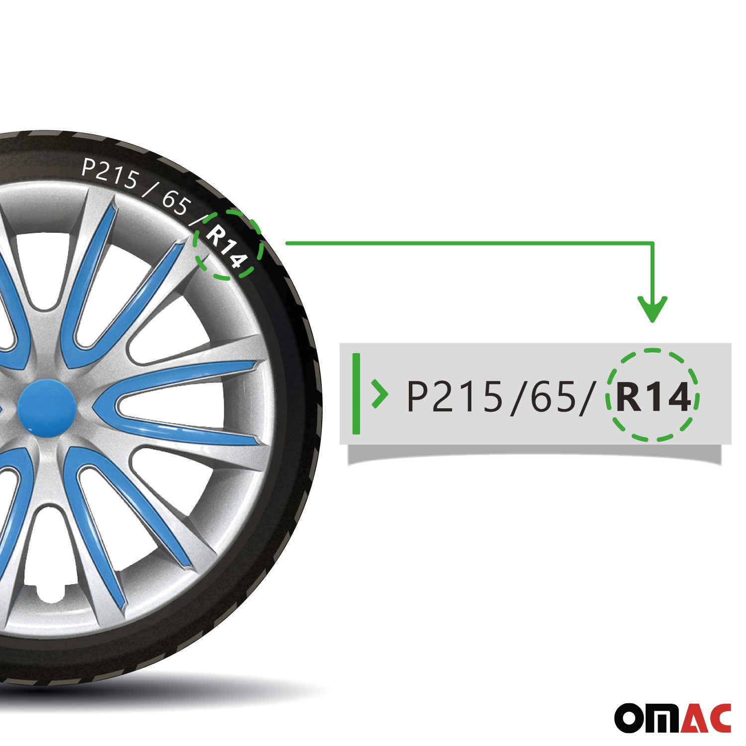 Bicolo Hub Caps Wheel Cover 14" Gray & Blue Full Set 4 pcs.