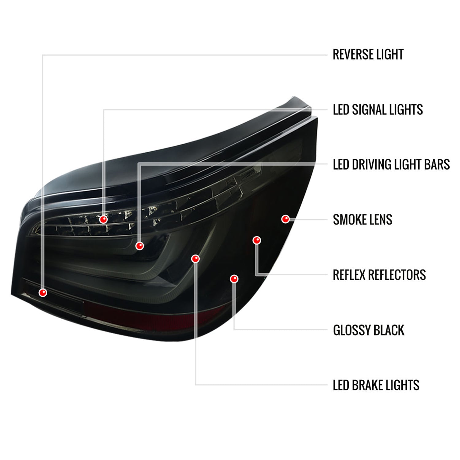 2004-2007 BMW E60 5 Series Sedan LED Tail Lights Glossy Black/Smoke Lens