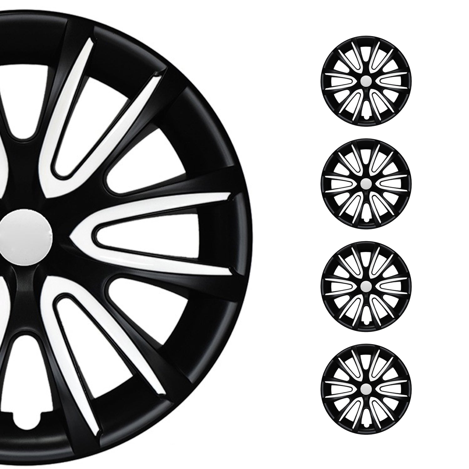 Bicolo Hub Caps Wheel Cover 14" Black Matt & White Full Set 4 pcs.
