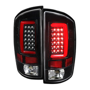 2007-2009 Dodge RAM 1500/2500/3500 Red C-Bar LED Tail Lights Jet Black/Clear