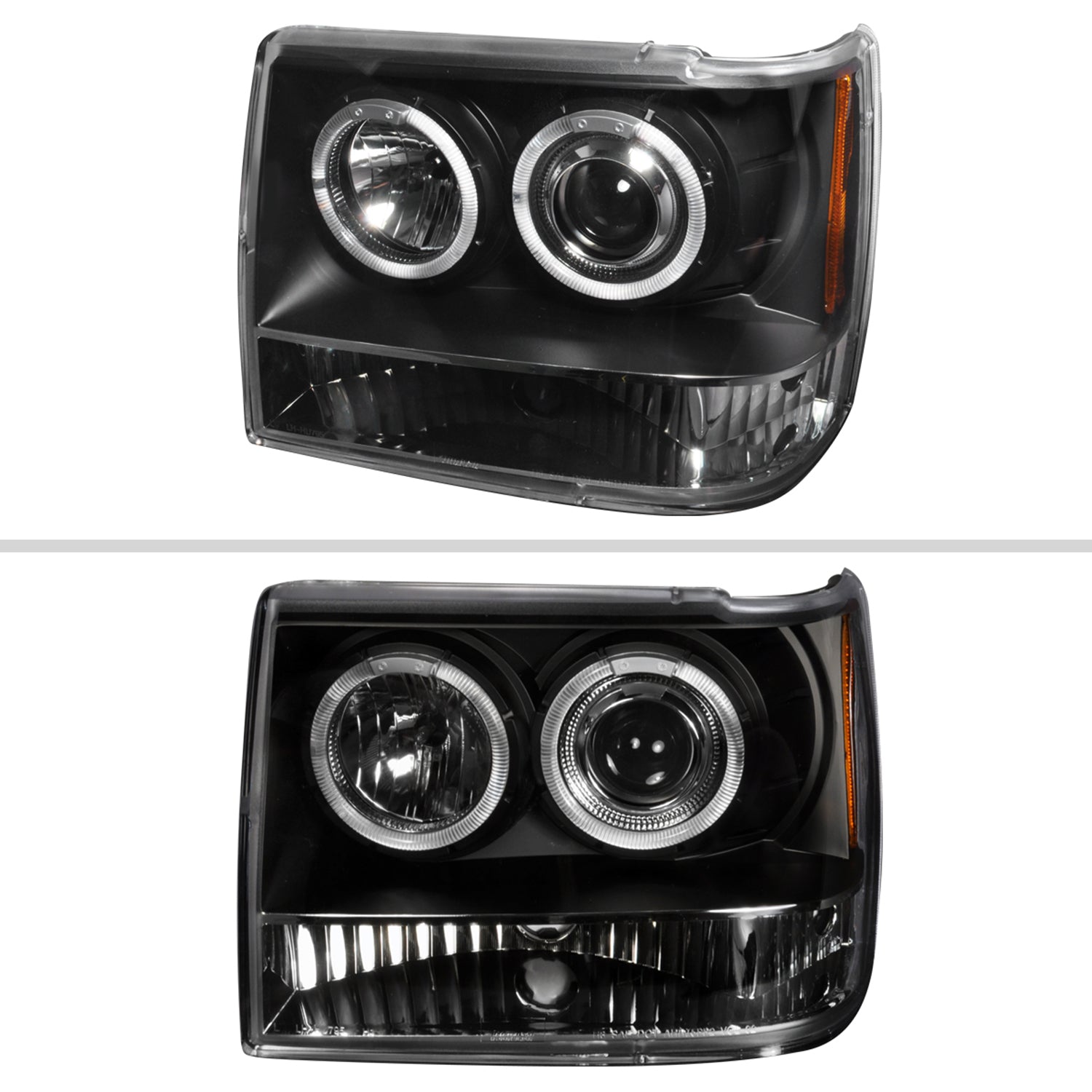 1993-1996 Jeep Grand Cherokee Dual Halo Projector Headlights Matt Black/Clear