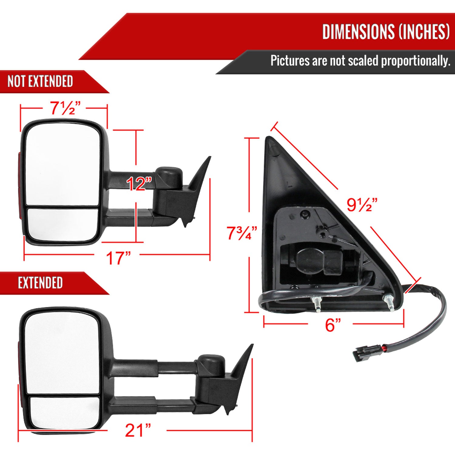 1988-2002 Chevy C/K C3500/Tahoe Yukon/Suburban Manual Towing Mirrors Amber
