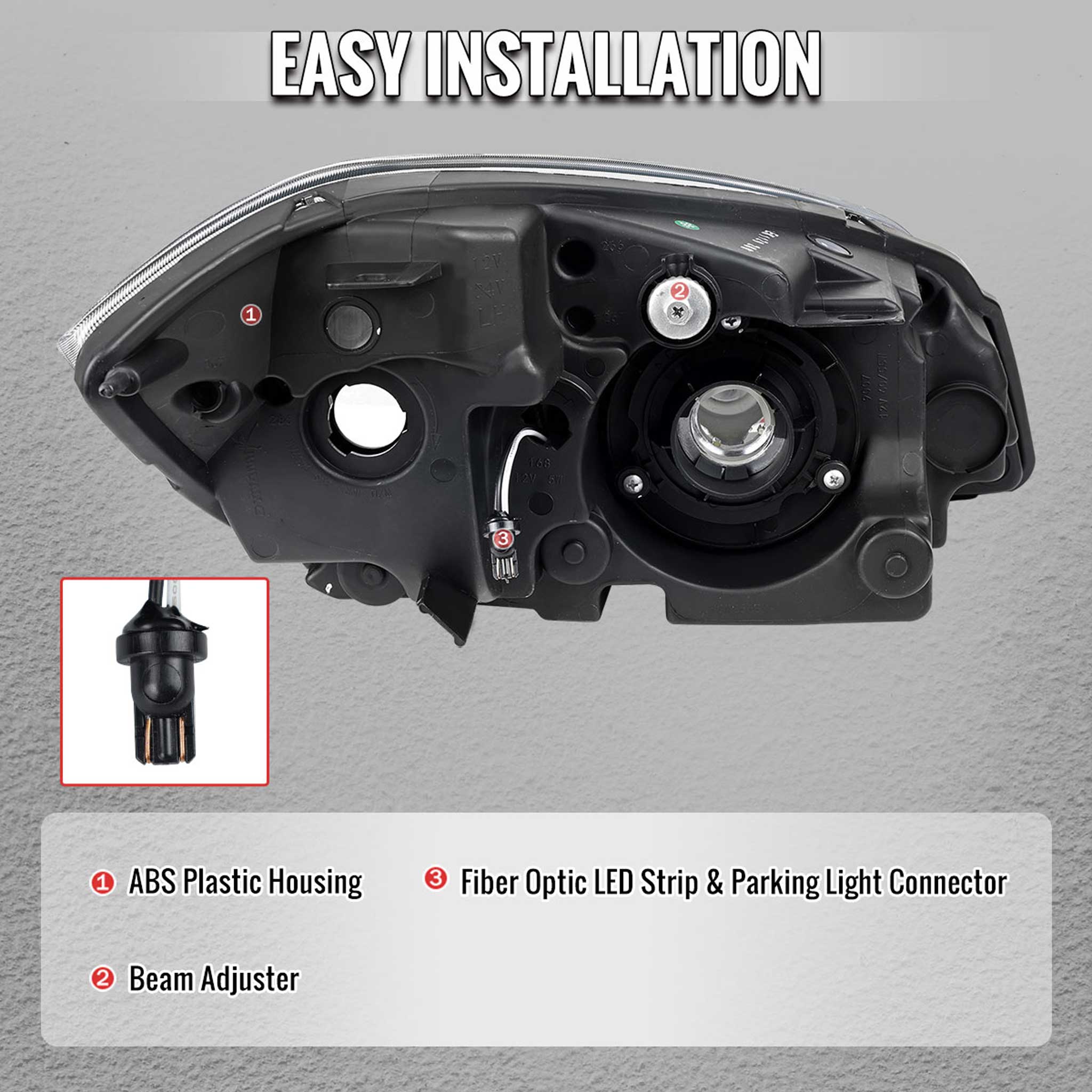 For Chevrolet Cobalt / Pontiac G5 2005-2010 LED Bar Projector Headlights LED DRL Light Tube Black Housing Clear Lens