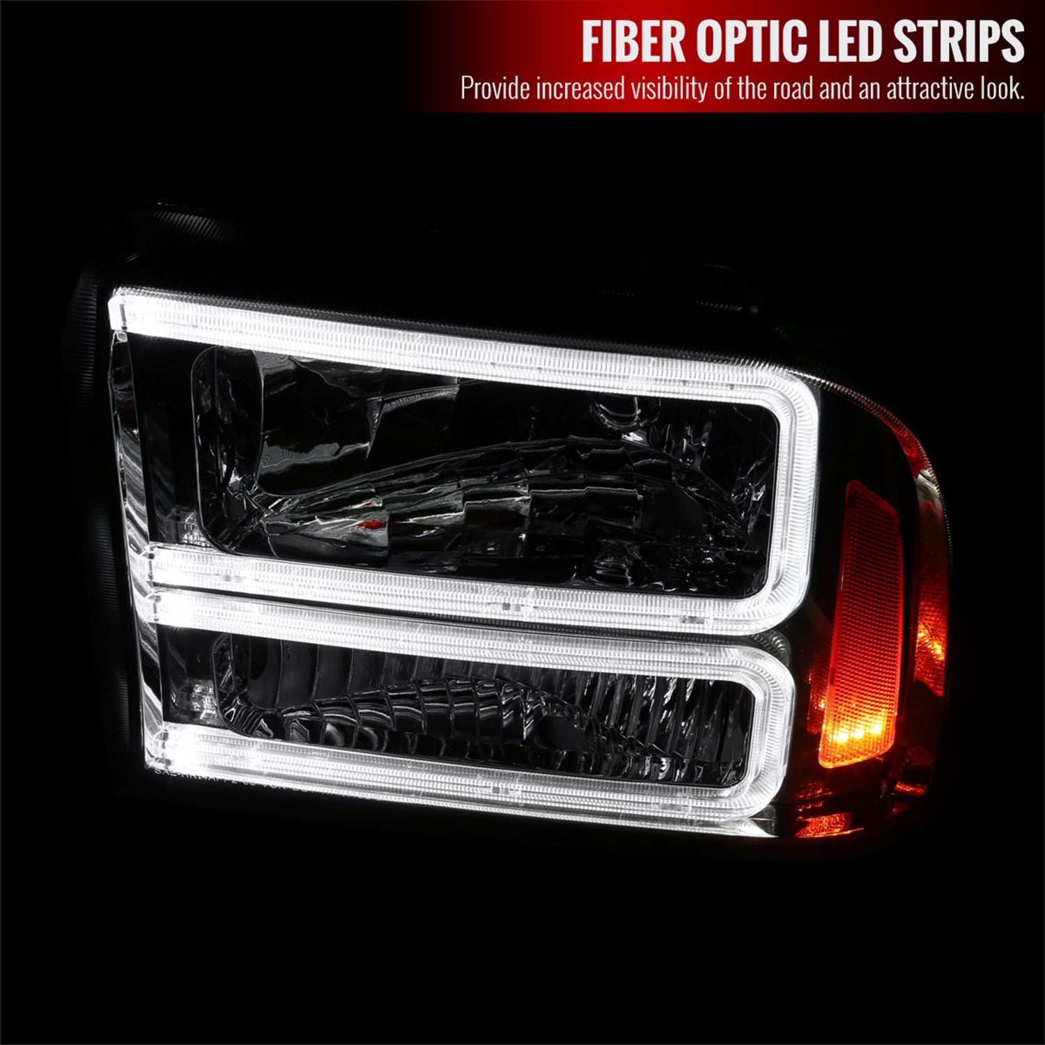 2005-2007 Ford F250/350/450 SuperDuty Dual LED C-Bar Factory Headlights Smoked