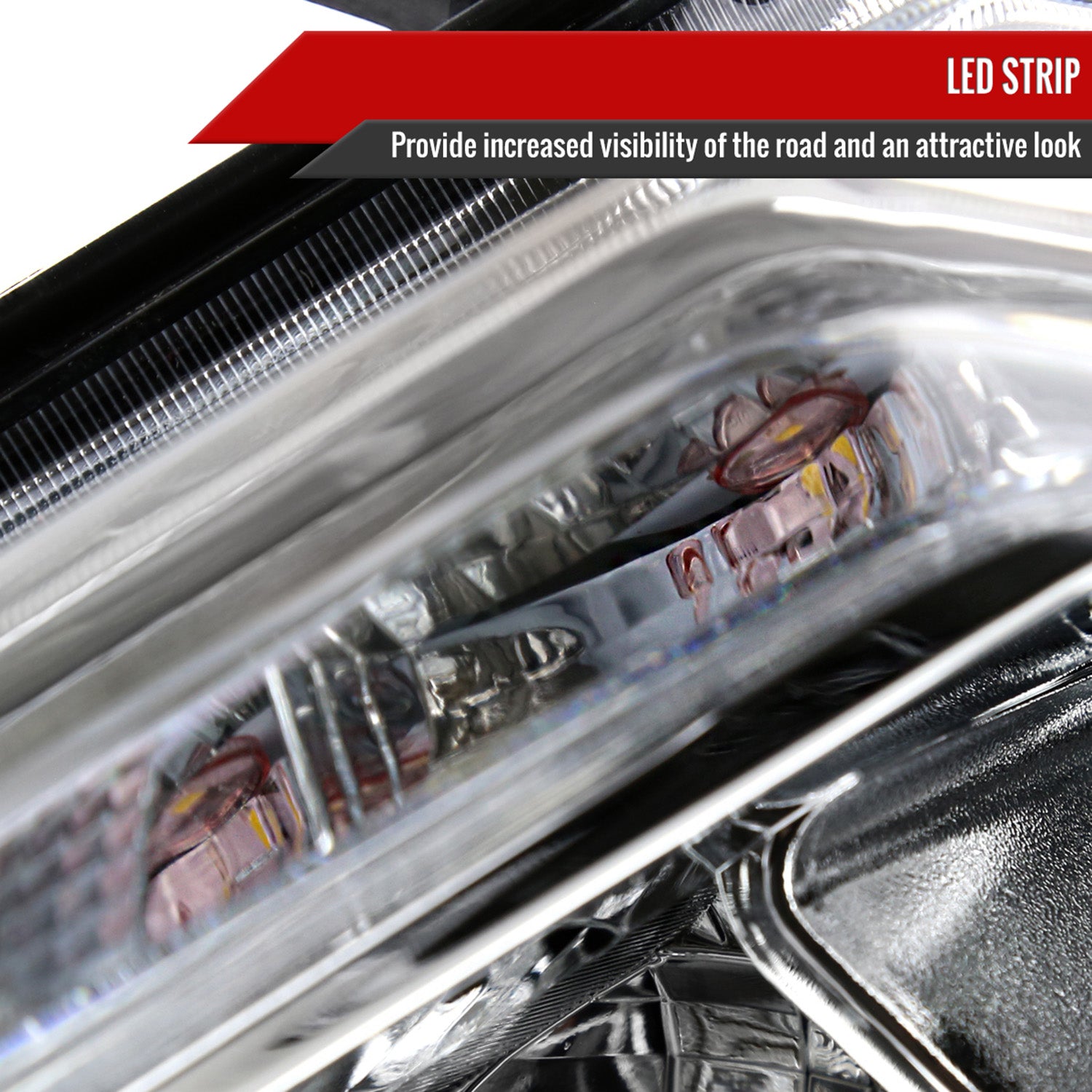 2014-2016 Nissan Rogue LED Strip for Halogen Model Headlights Chrome/Clear Lens