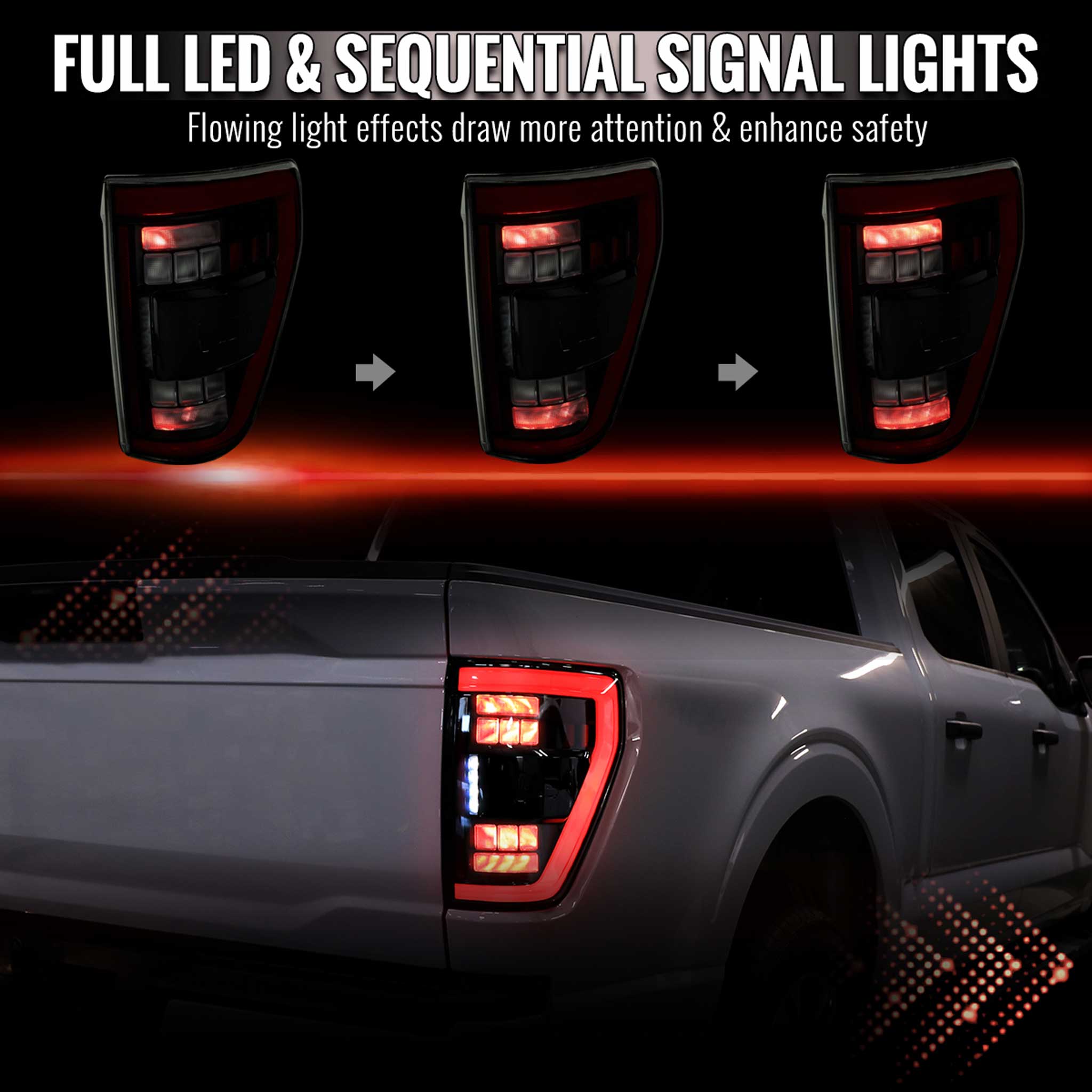 For Ford F-150 2021-2023 Full LED Tail Light Black Housing Smoked Lens