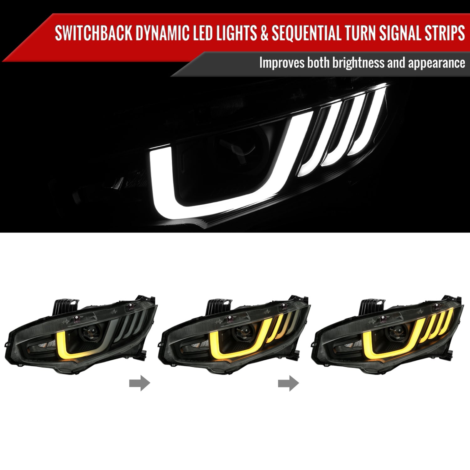 2016-2021 Honda Civic Projector Headlights LED Sequential Turn Signal Smoke