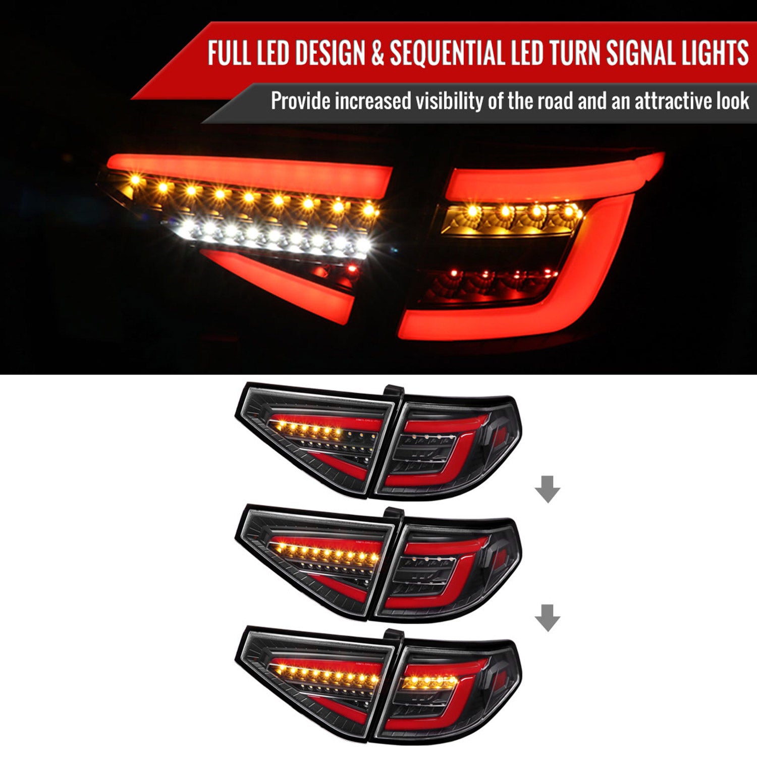 2008-2014 Subaru Impreza WRX Hatchback LED Red Tube Tail Lights Matt Black