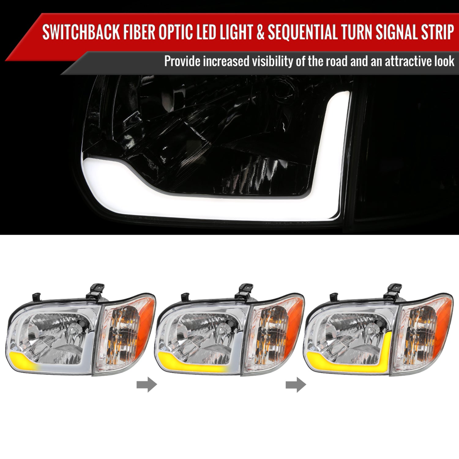 2005-2006 Toyota Tundra/Sequoia LED Bar Factory Headlights Corner Lamps Chrome